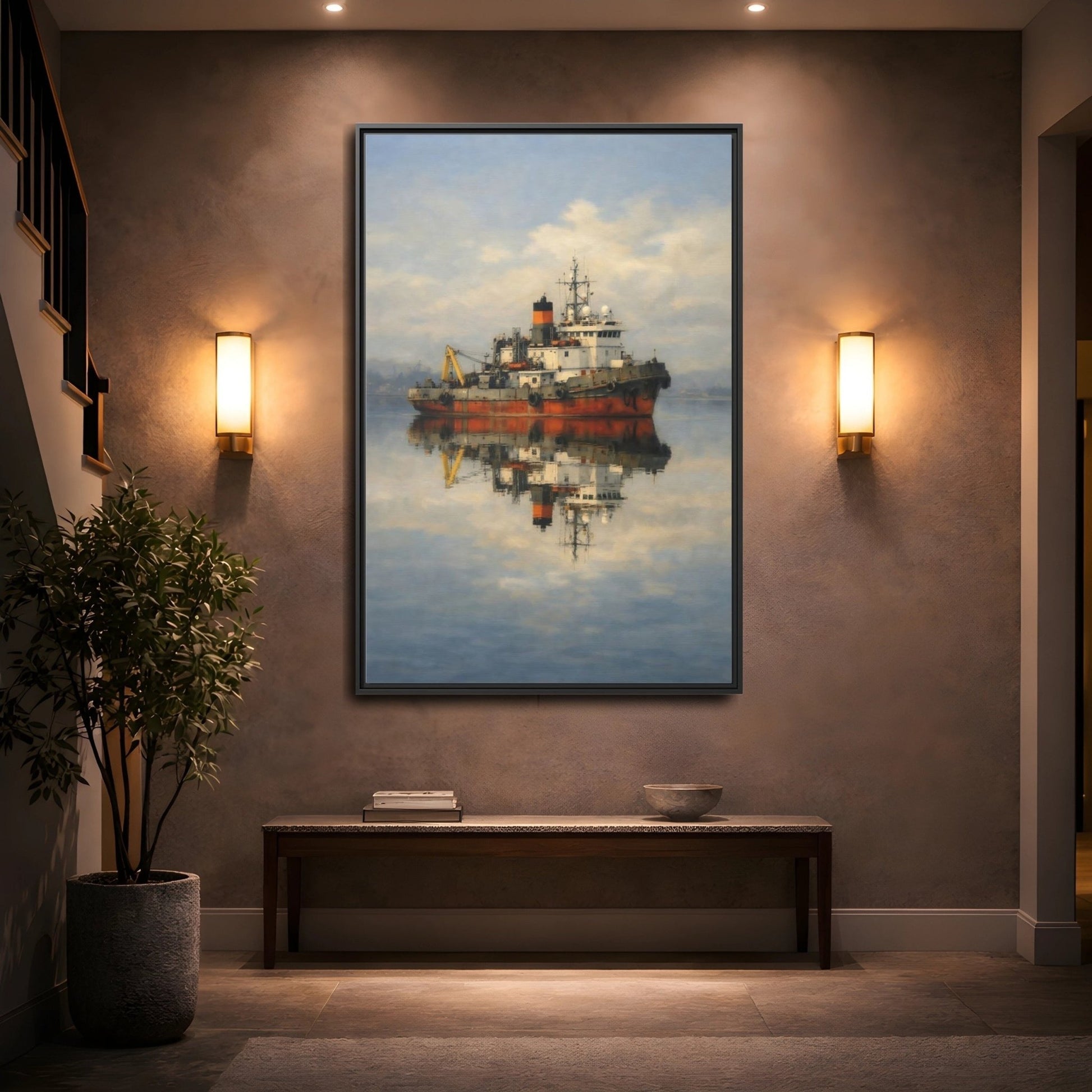 Nature Tugboat Red - Framed Canvas Wall Art Print - YesArtYes