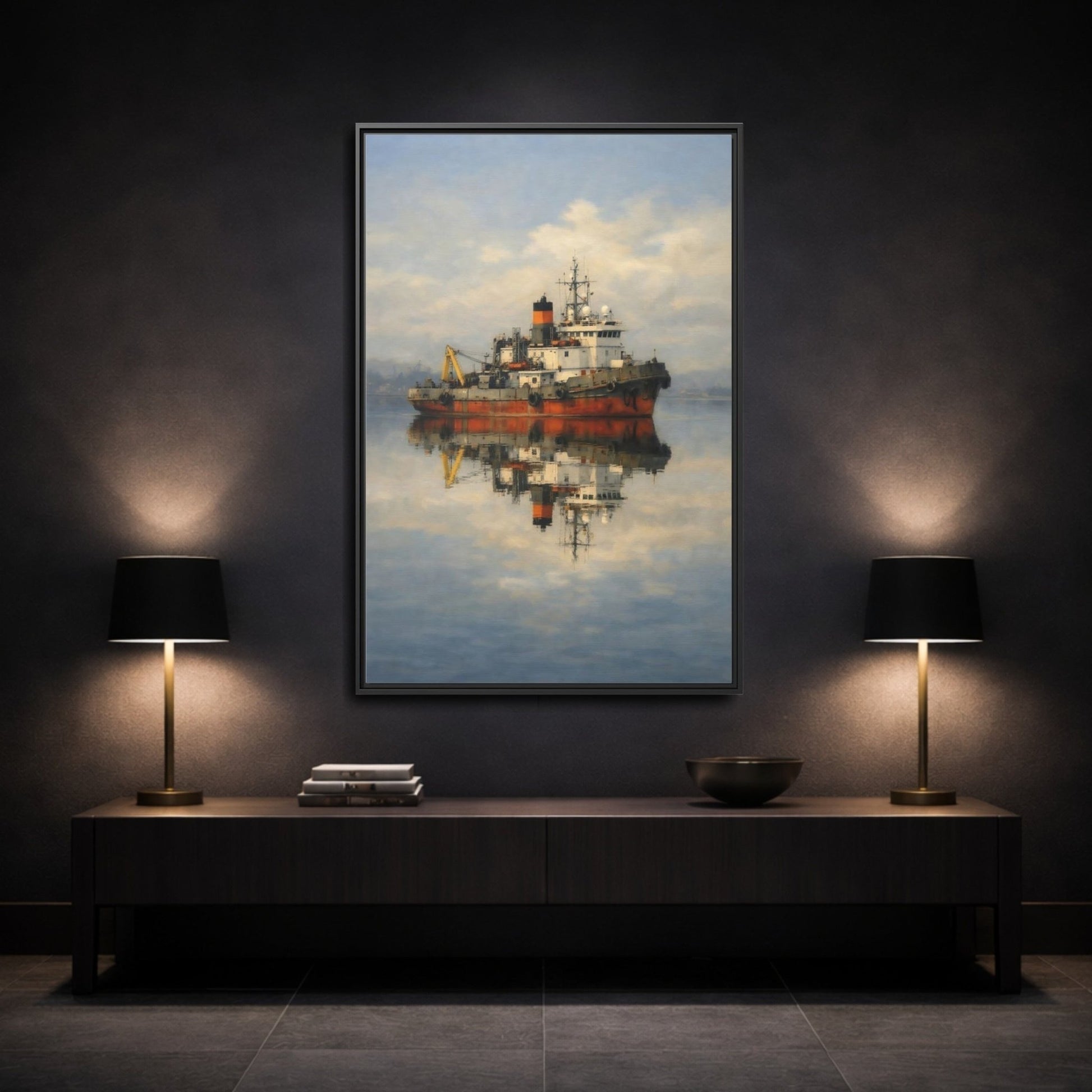 Nature Tugboat Red - Framed Canvas Wall Art Print - YesArtYes