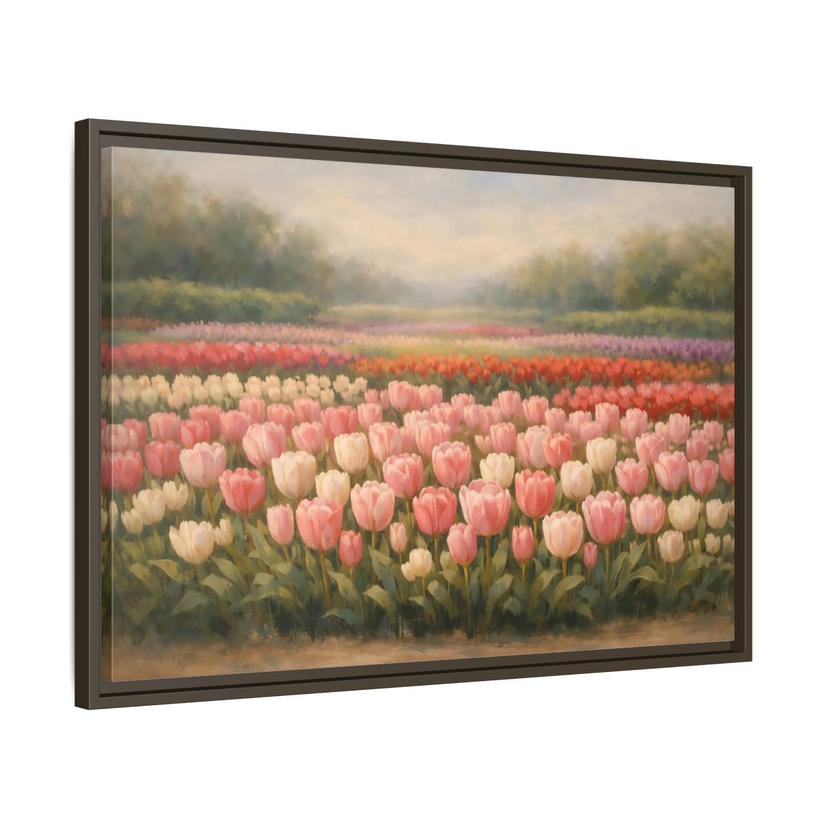 Side Mockup 11. Nature Tulips Pink Tulip Field shown as stretched canvas wall art