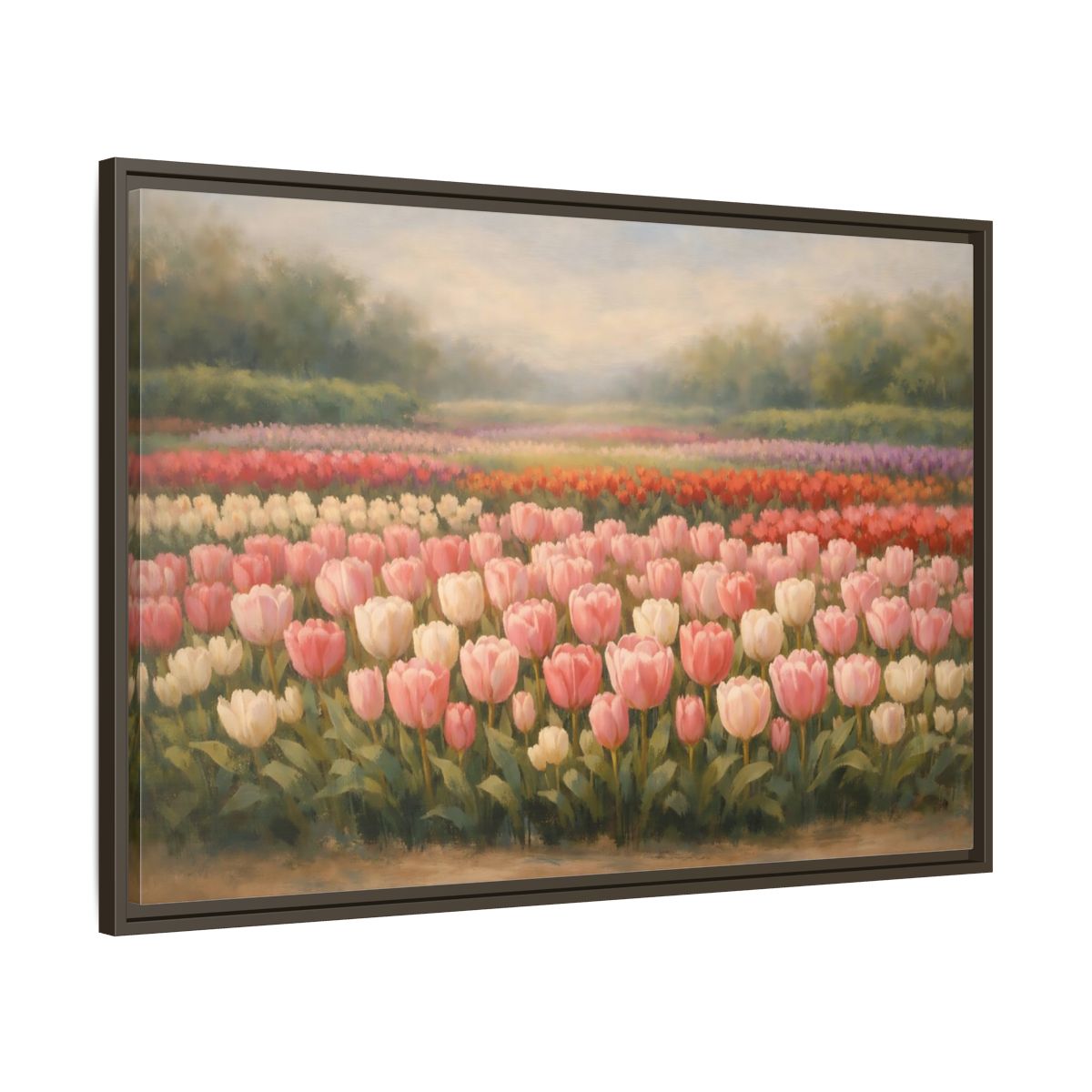 Side Mockup 9. Nature Tulips Pink Tulip Field shown as stretched canvas wall art