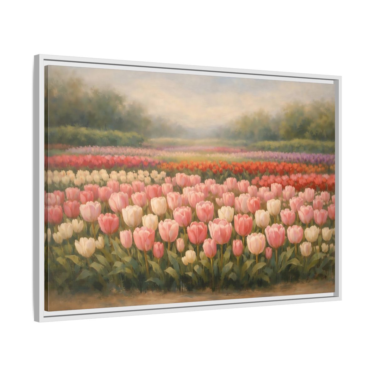 Side Mockup 8. Nature Tulips Pink Tulip Field shown as stretched canvas wall art