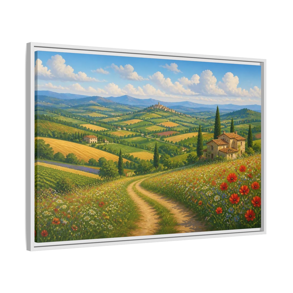 Nature Tuscan Landscape Framed Canvas Wall Art Print – Impressionistic Living Room, Above Sofa - YesArtYes