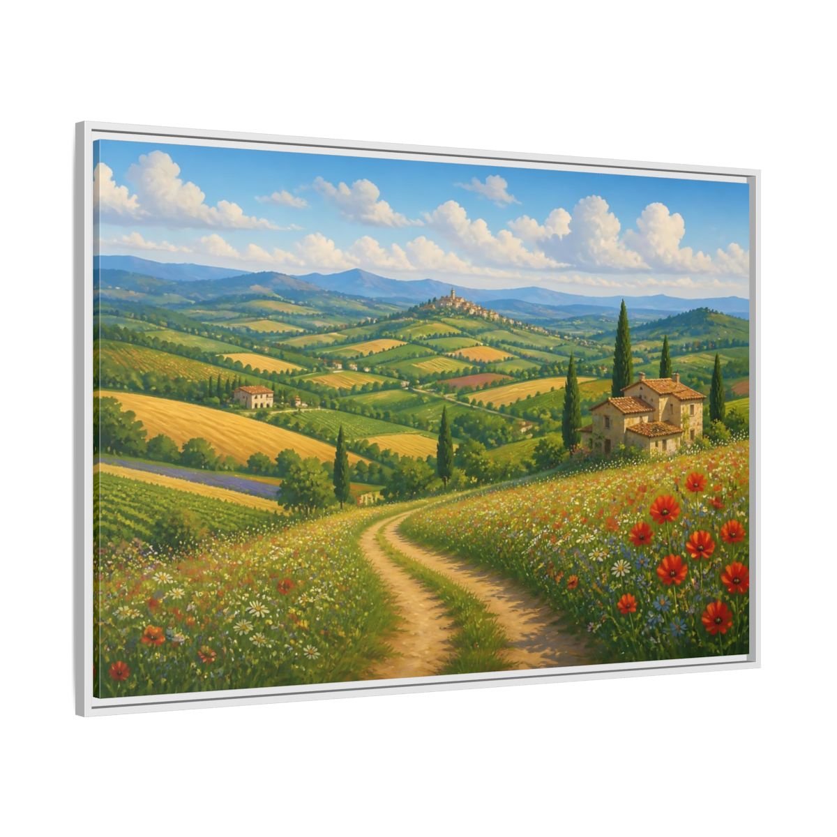 Nature Tuscan Landscape Framed Canvas Wall Art Print – Impressionistic Living Room, Above Sofa - YesArtYes