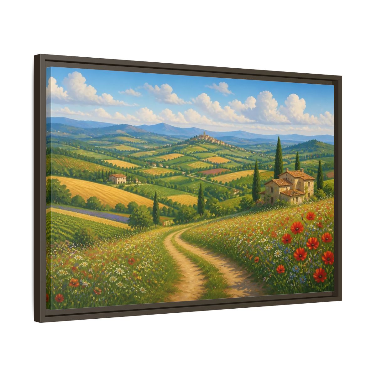 Nature Tuscan Landscape Framed Canvas Wall Art Print – Impressionistic Living Room, Above Sofa - YesArtYes