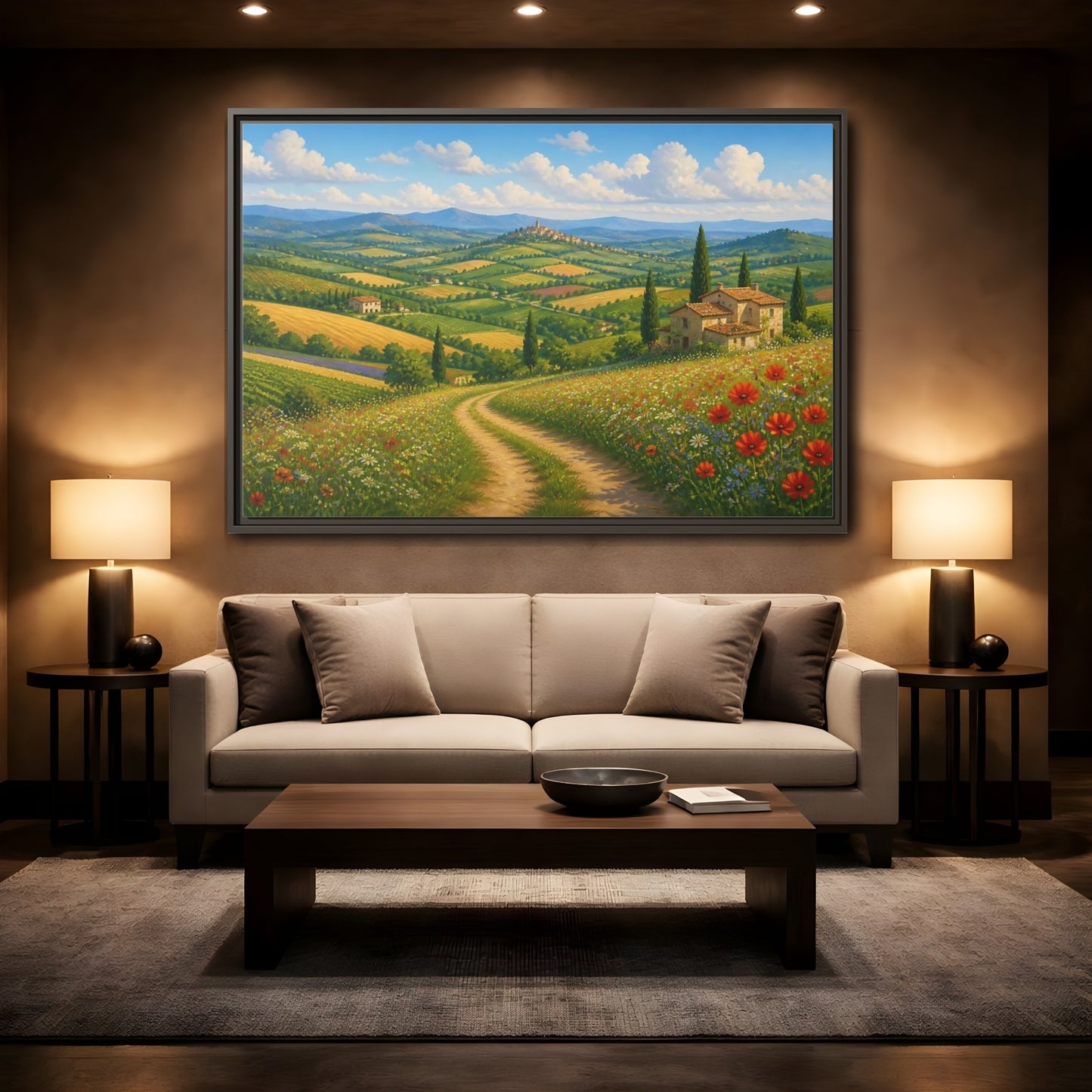 Mockup 2. Nature Tuscan Landscape Tuscan Landscape shown as stretched canvas wall art