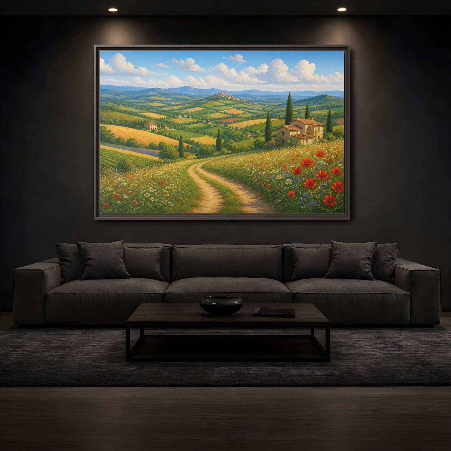 Mockup 3. Nature Tuscan Landscape Tuscan Landscape shown as stretched canvas wall art