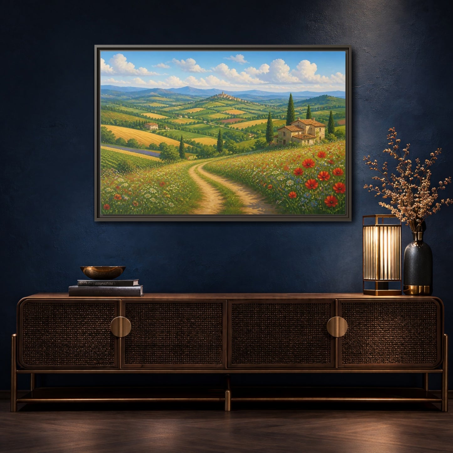 Mockup 4. Nature Tuscan Landscape Tuscan Landscape shown as stretched canvas wall art