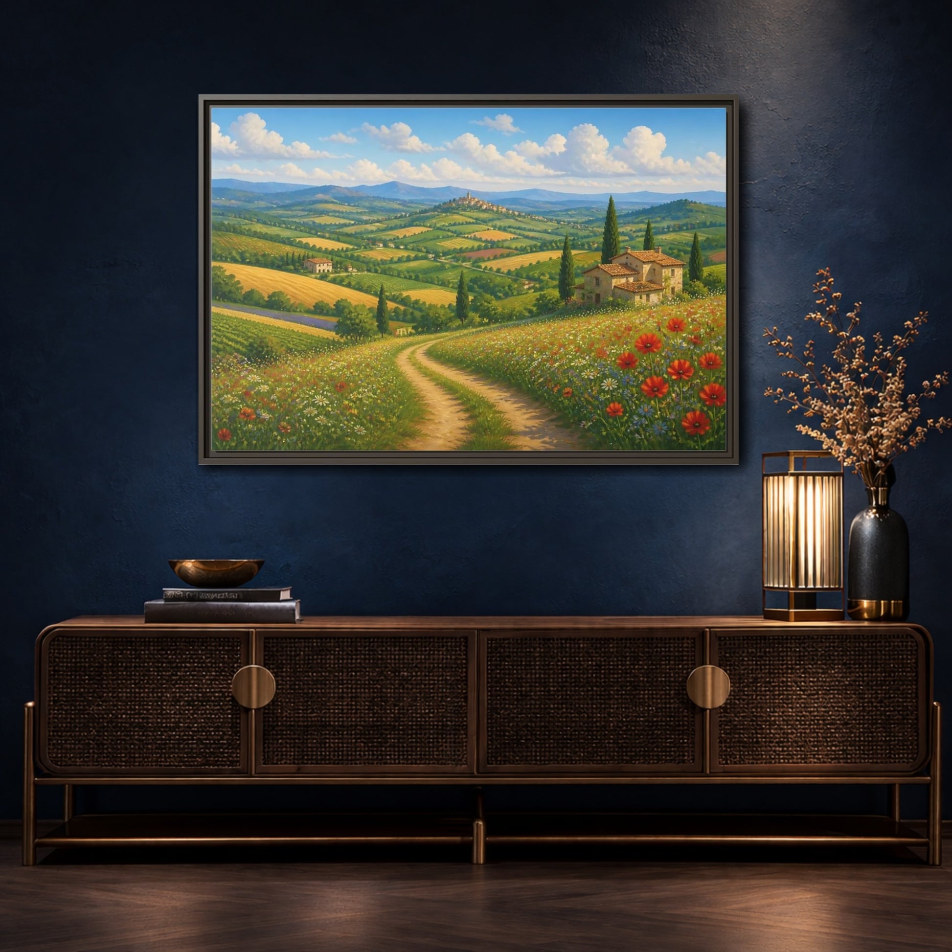 Mockup 4. Nature Tuscan Landscape Tuscan Landscape shown as stretched canvas wall art