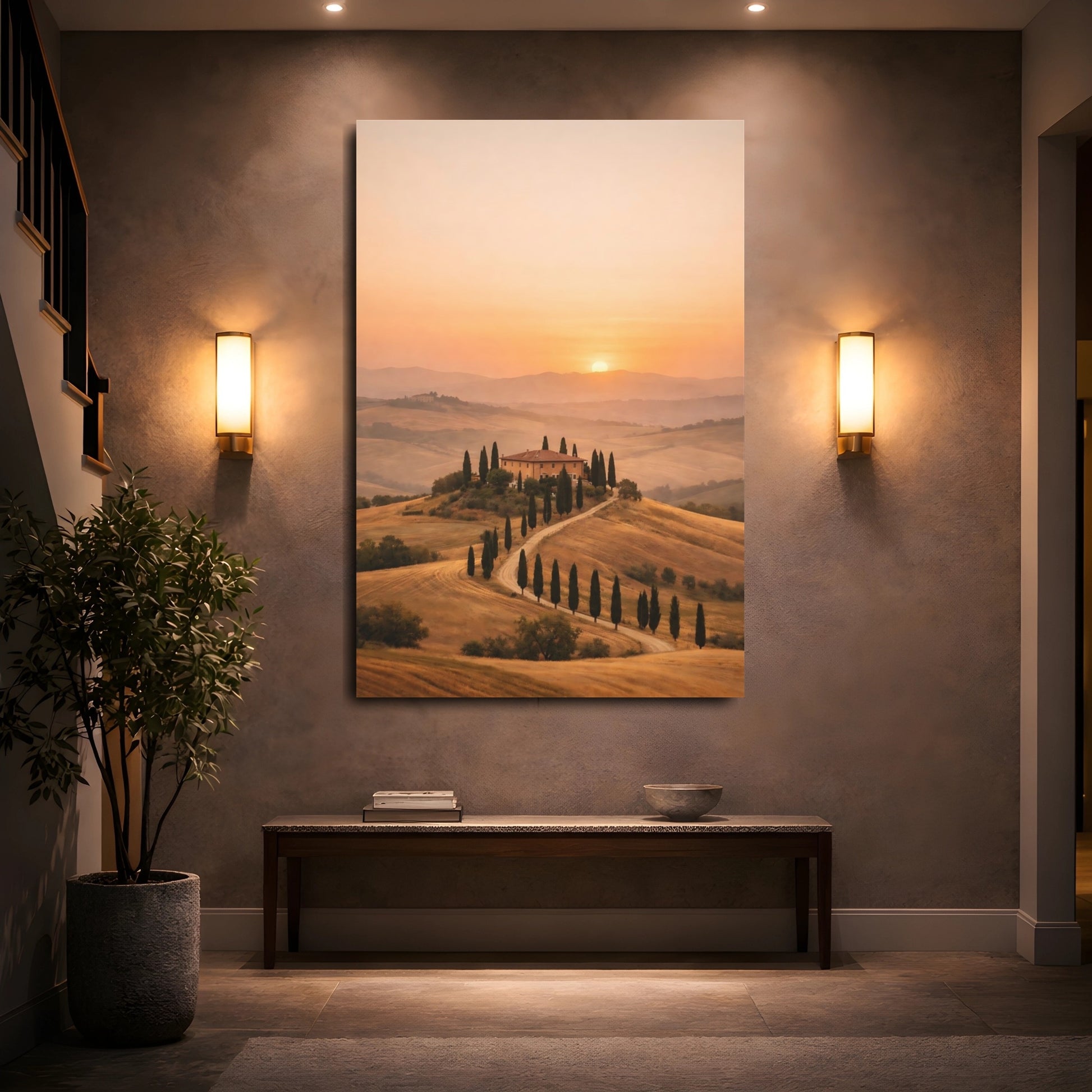 Mockup 4. Nature Tuscan Landscape Tuscan Sunset Landscape shown as stretched canvas wall art