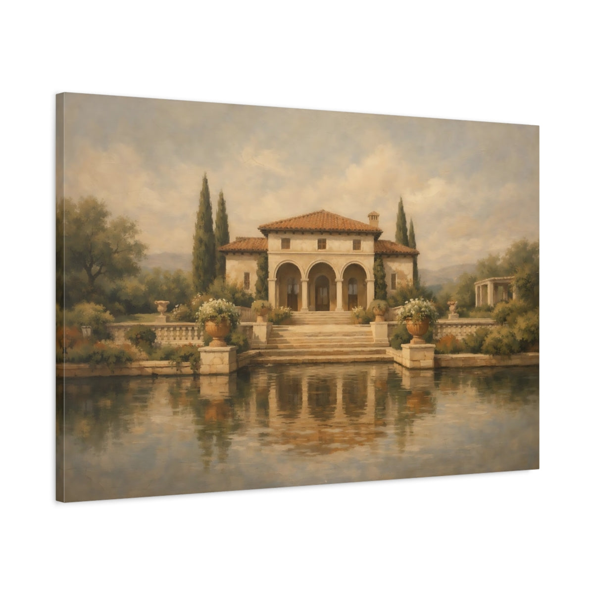 Side Mockup 1. Nature Tuscan Villa Tuscan Villa Landscape shown as stretched canvas wall art