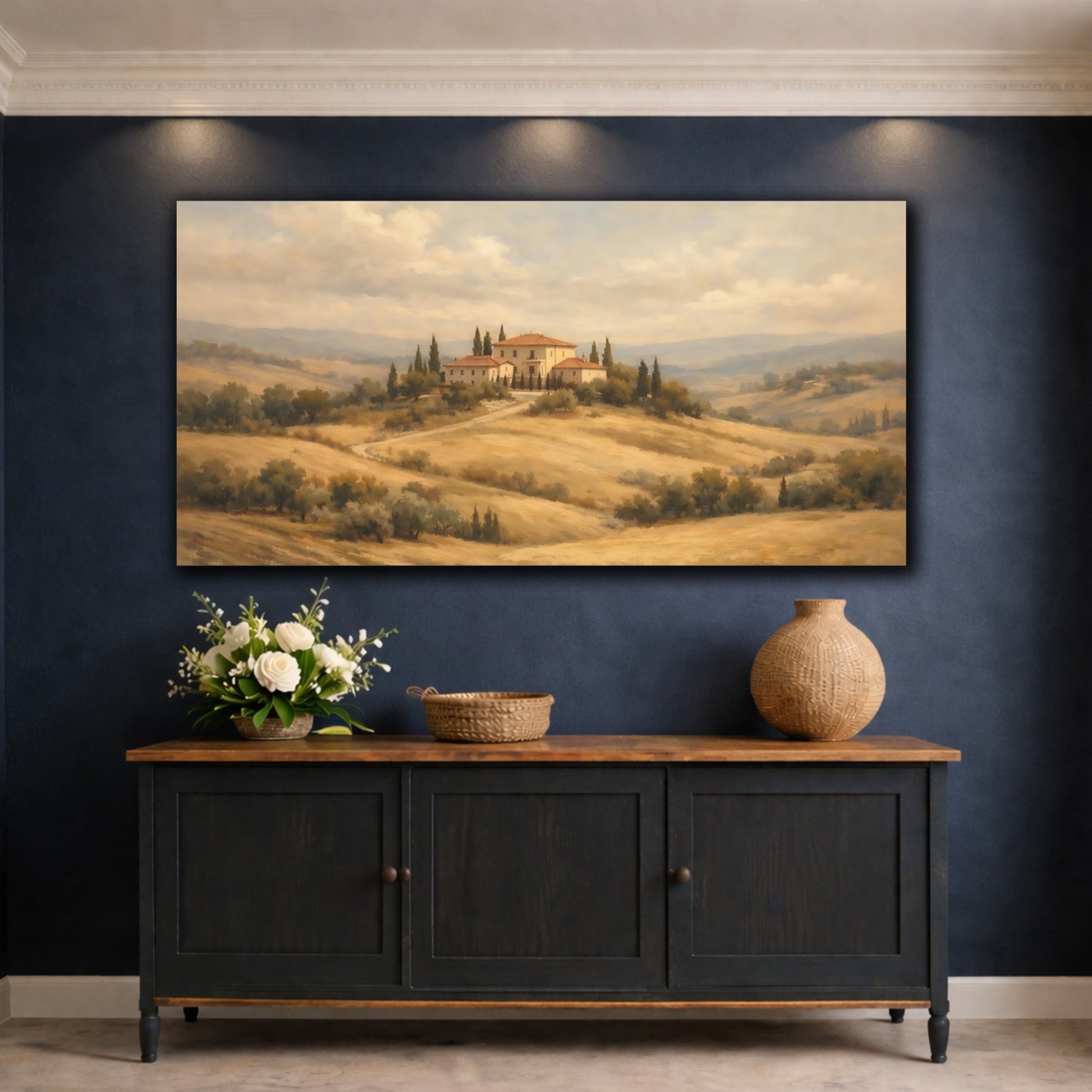 Mockup 4. Nature Tuscan Villa Tuscan Landscape shown as stretched canvas wall art