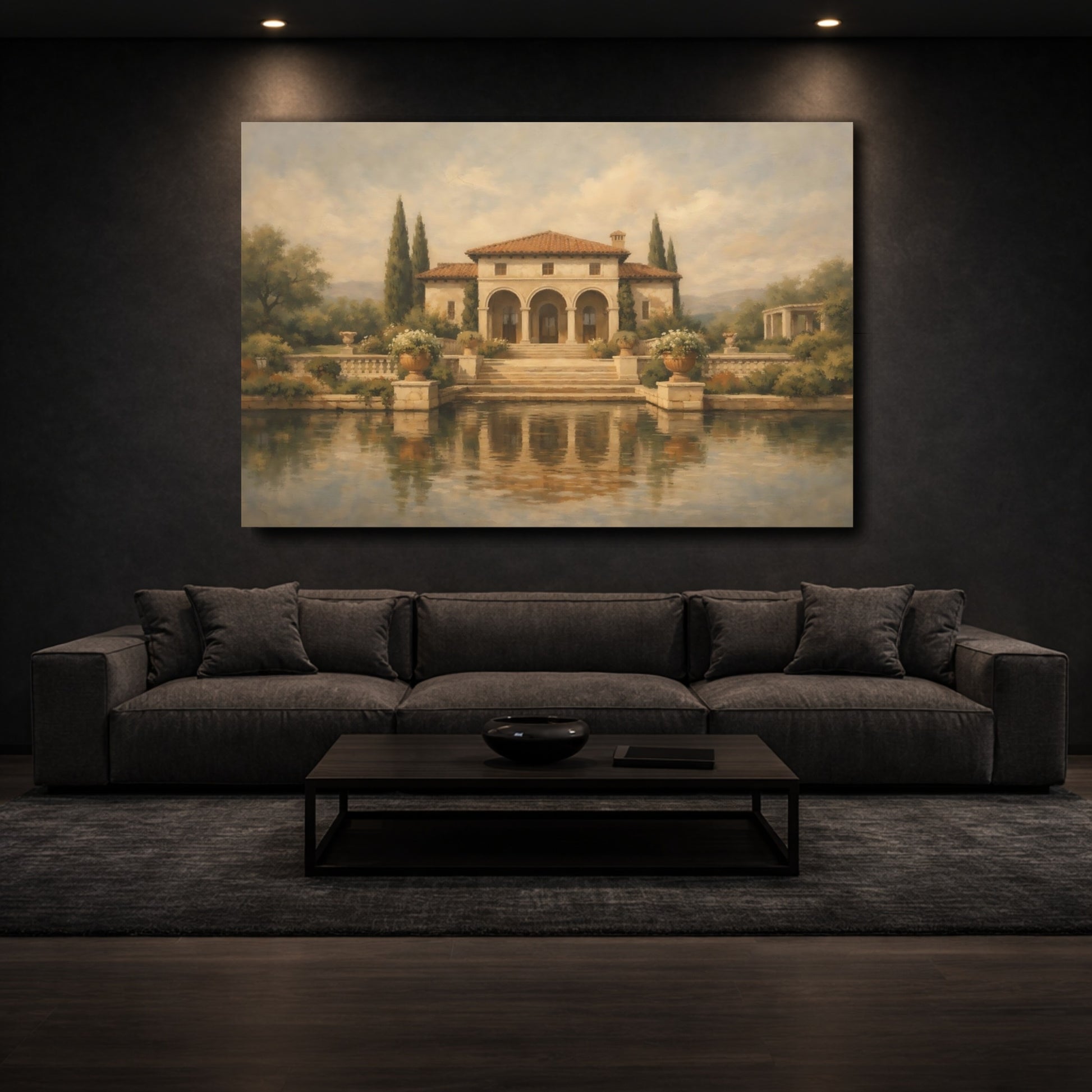Mockup 2. Nature Tuscan Villa Tuscan Villa Landscape shown as stretched canvas wall art