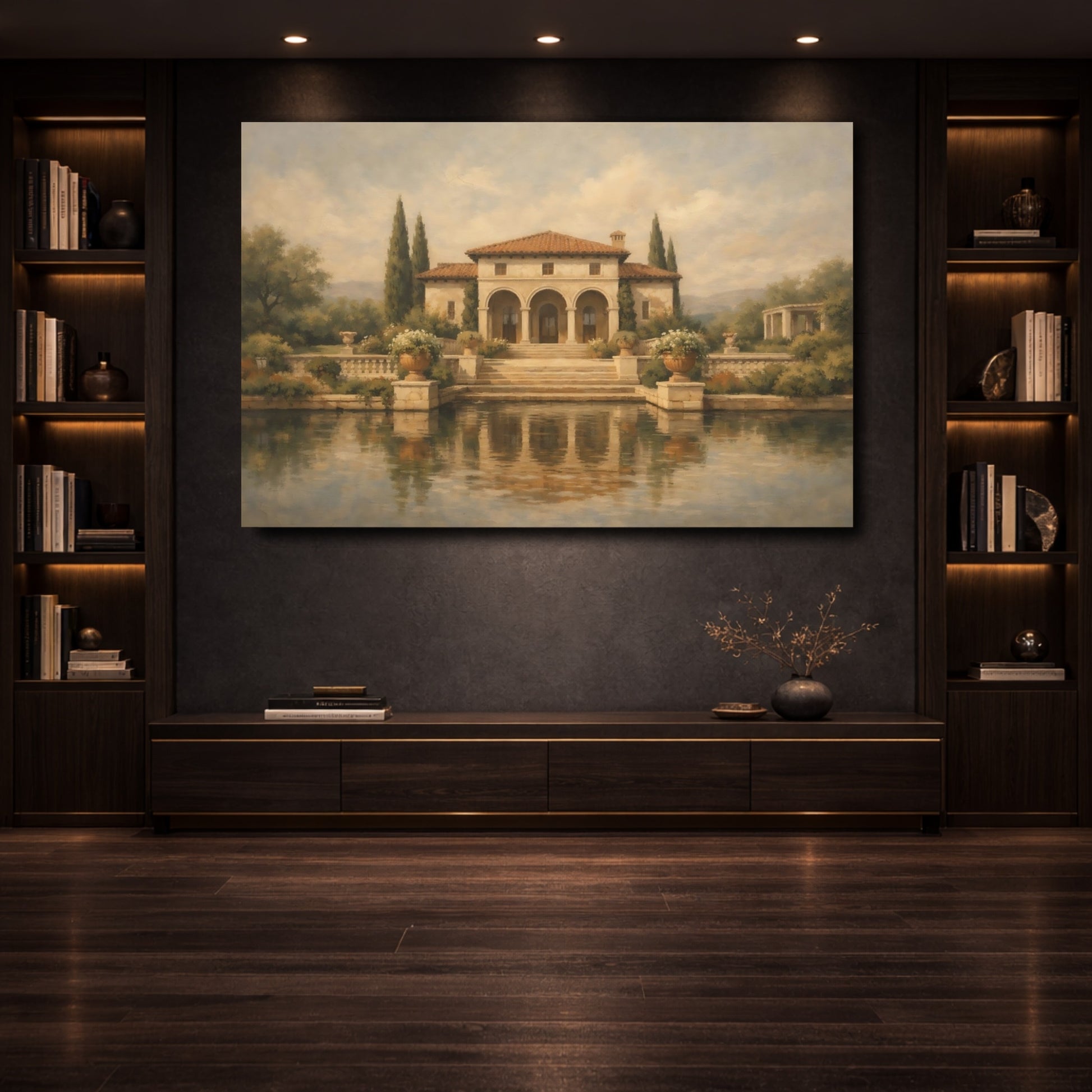 Mockup 3. Nature Tuscan Villa Tuscan Villa Landscape shown as stretched canvas wall art