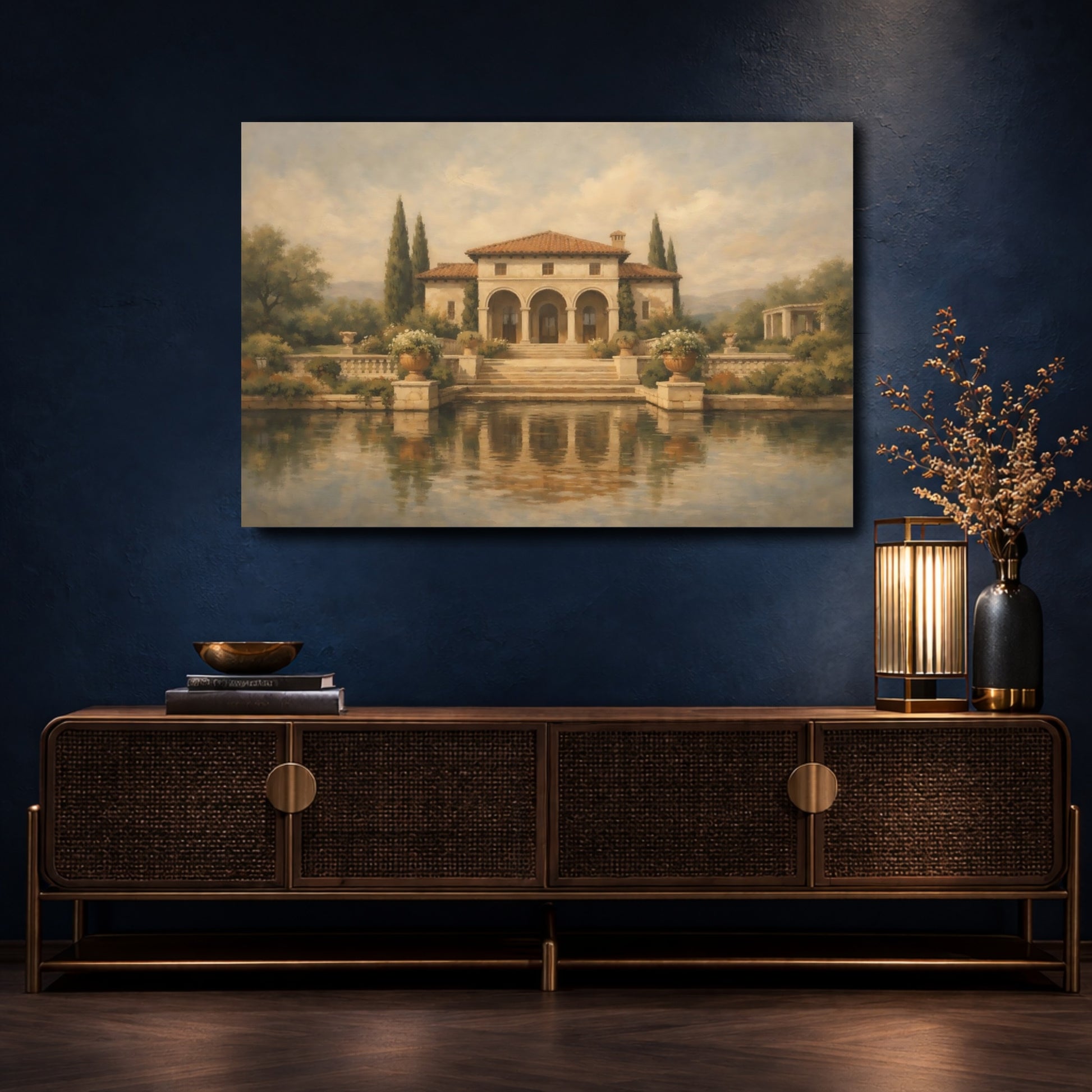 Mockup 4. Nature Tuscan Villa Tuscan Villa Landscape shown as stretched canvas wall art