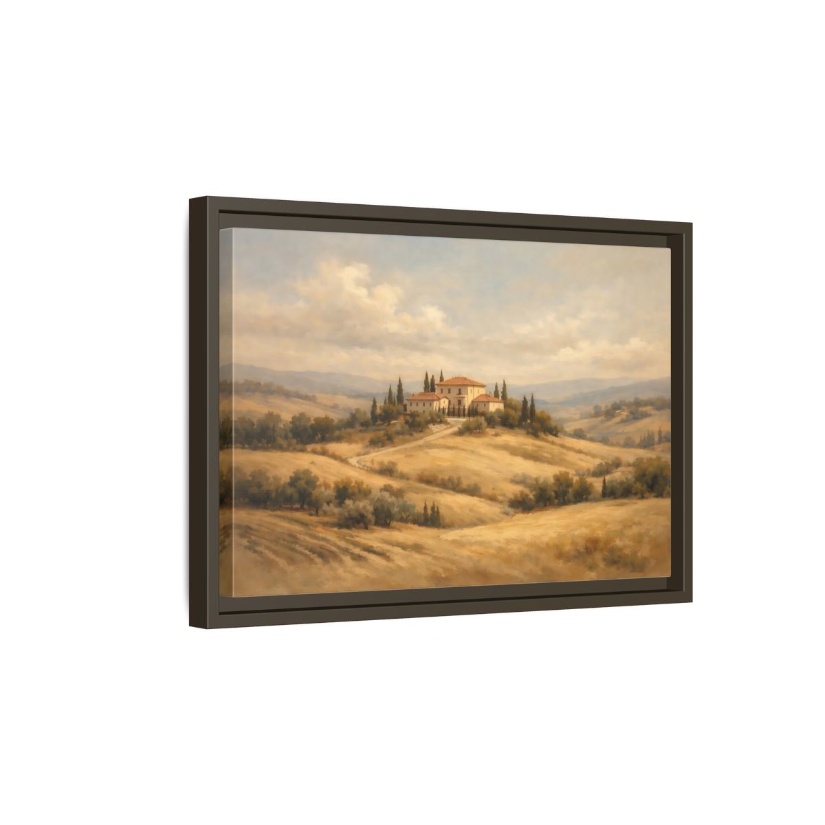 Side Mockup 5. Nature Tuscan Villa Warm Landscape shown as stretched canvas wall art
