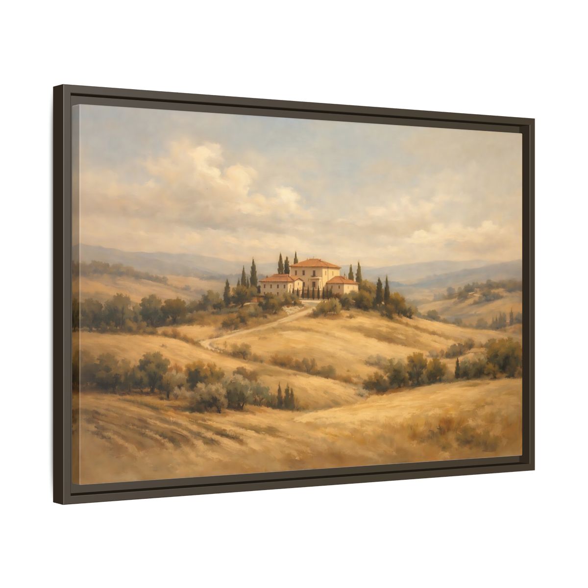Side Mockup 11. Nature Tuscan Villa Warm Landscape shown as stretched canvas wall art