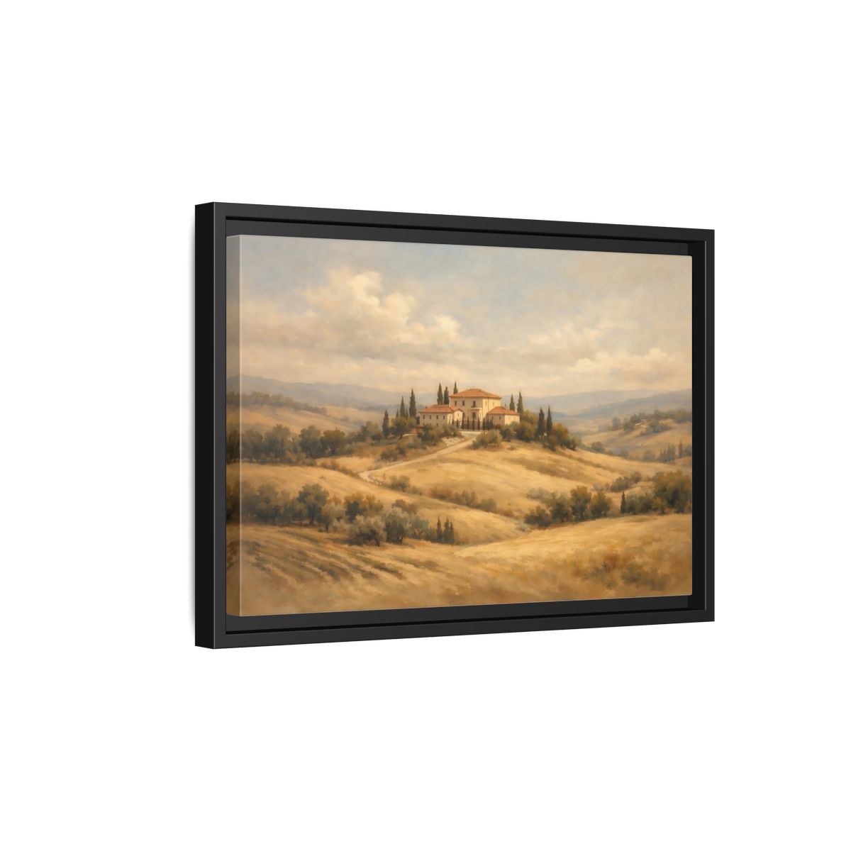 Side Mockup 6. Nature Tuscan Villa Warm Landscape shown as stretched canvas wall art