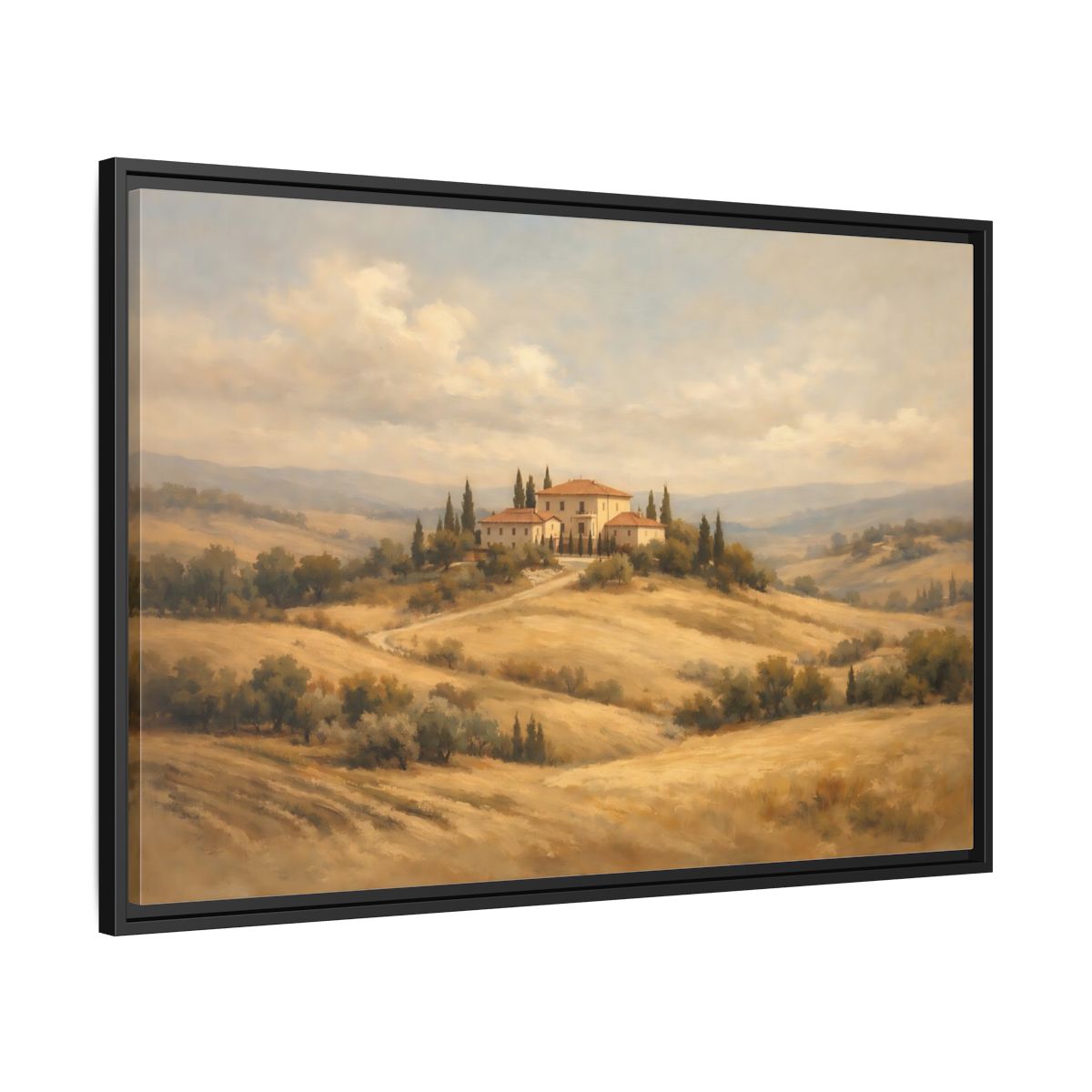 Side Mockup 13. Nature Tuscan Villa Warm Landscape shown as stretched canvas wall art