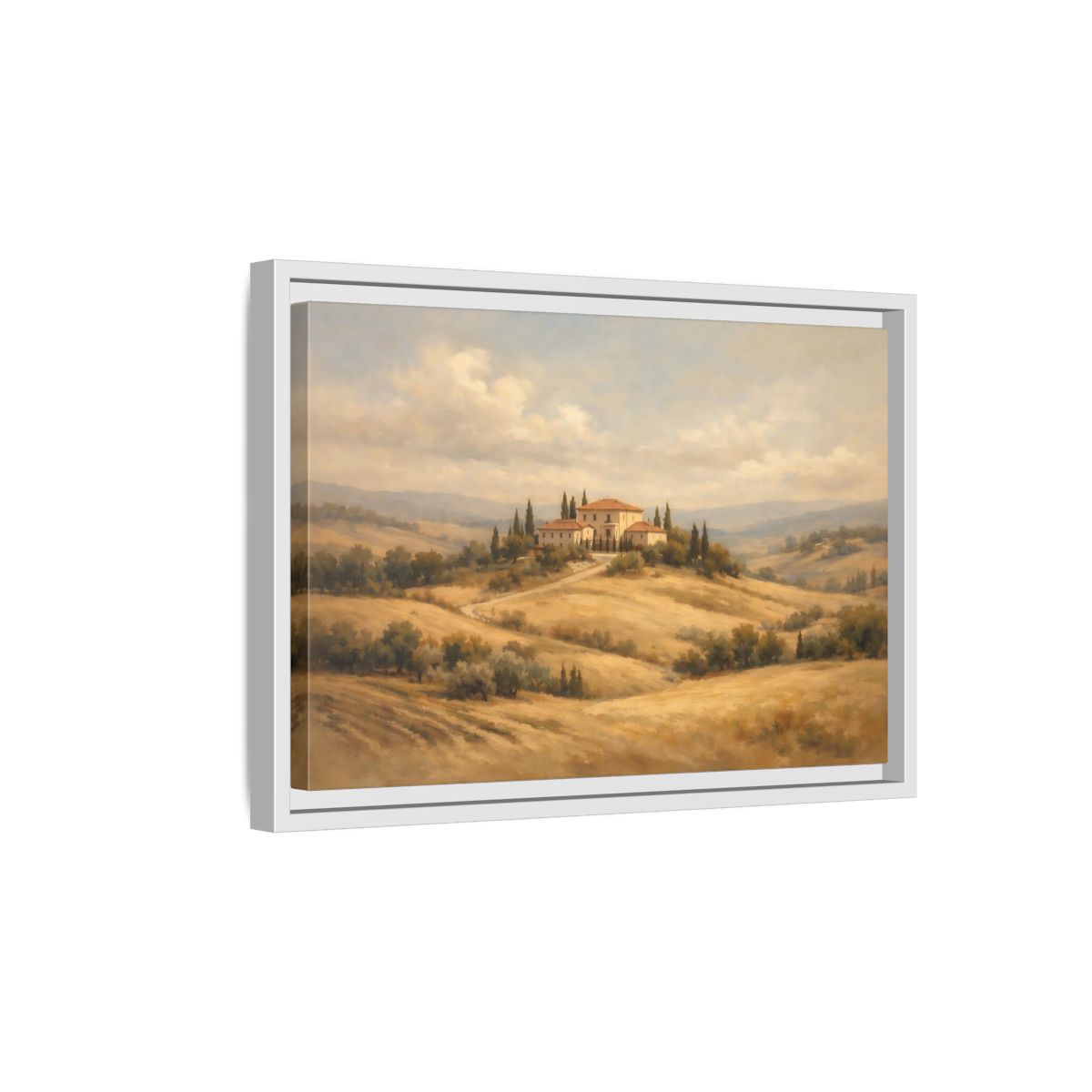 Side Mockup 4. Nature Tuscan Villa Warm Landscape shown as stretched canvas wall art