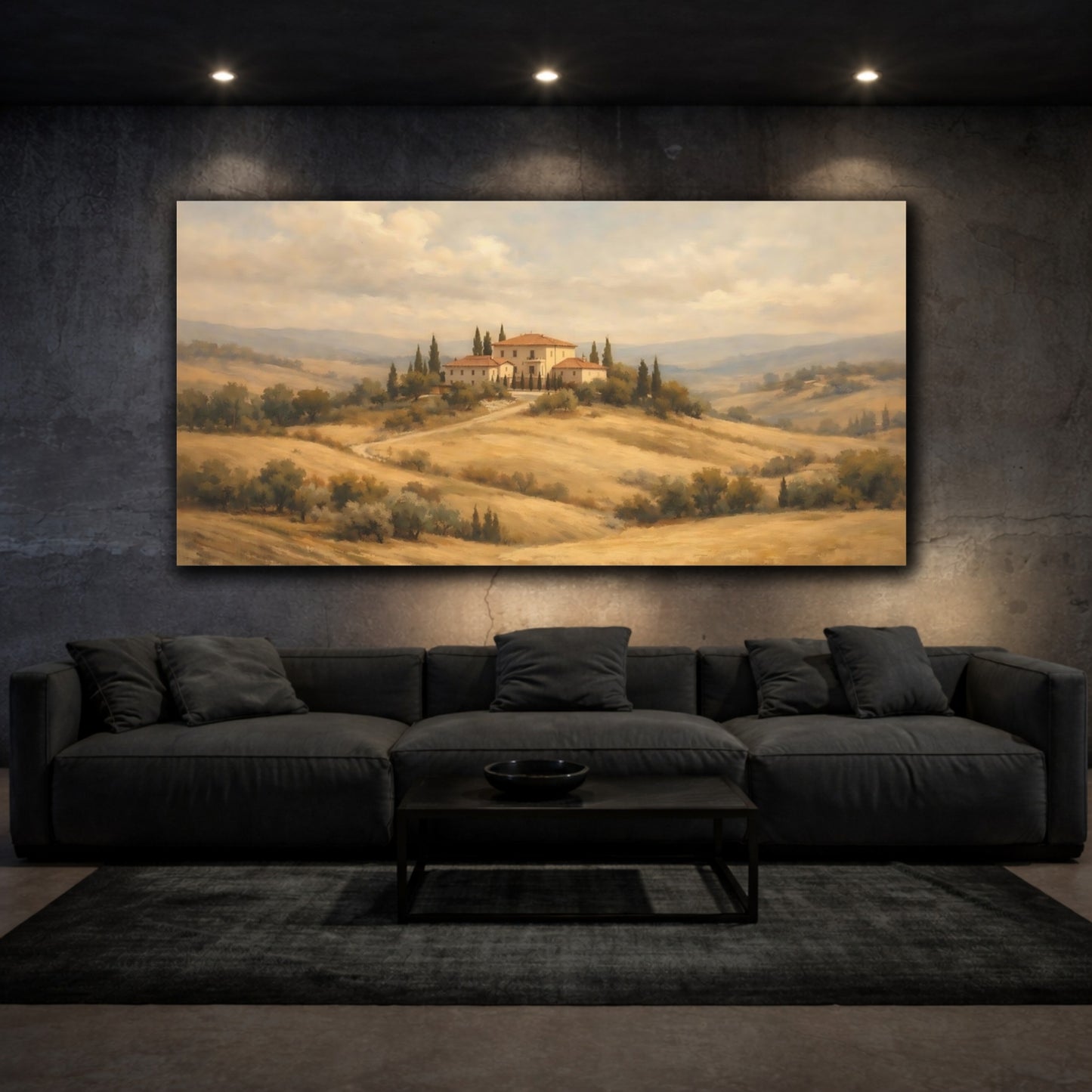 Mockup 2. Nature Tuscan Villa Warm Landscape shown as stretched canvas wall art