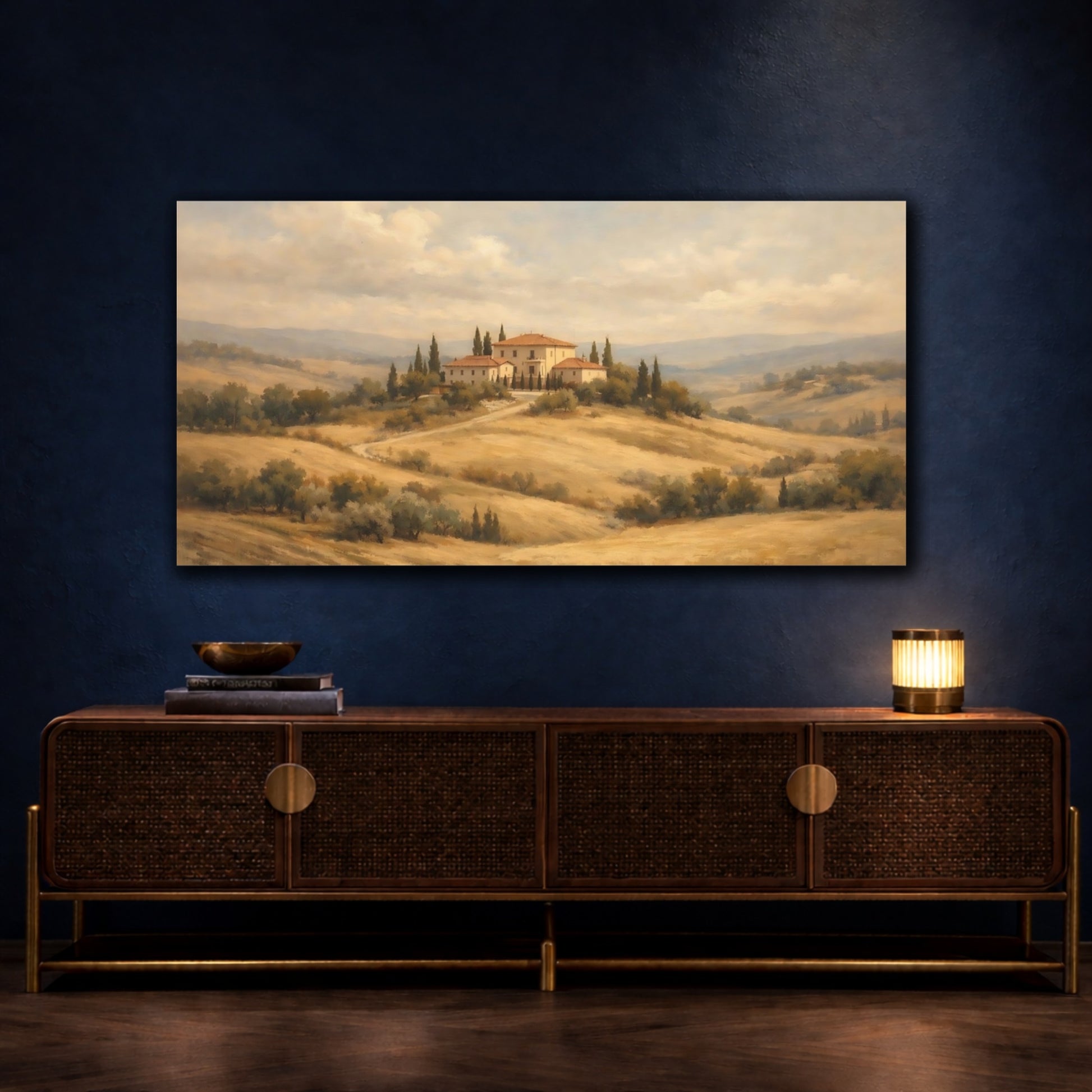 Mockup 4. Nature Tuscan Villa Warm Landscape shown as stretched canvas wall art