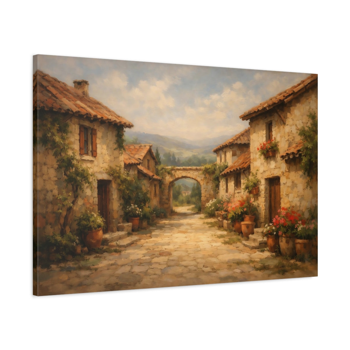 Side Mockup 1. Nature Tuscan Village Tuscan Village shown as stretched canvas wall art