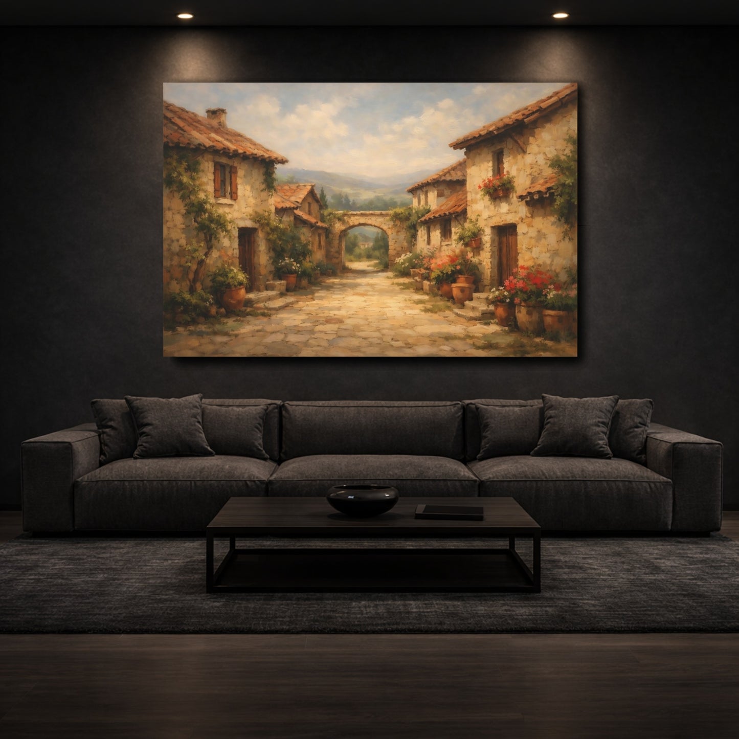Mockup 2. Nature Tuscan Village Tuscan Village shown as stretched canvas wall art