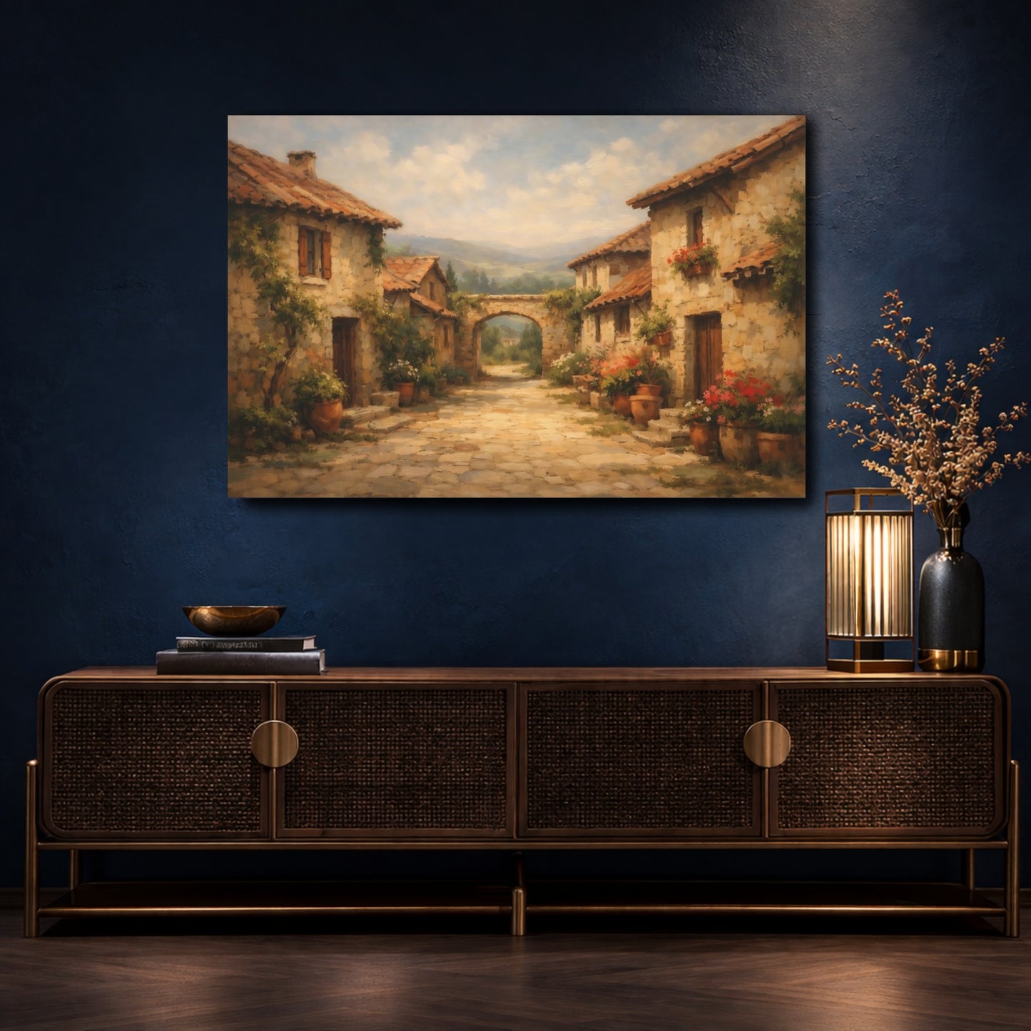 Mockup 4. Nature Tuscan Village Tuscan Village shown as stretched canvas wall art