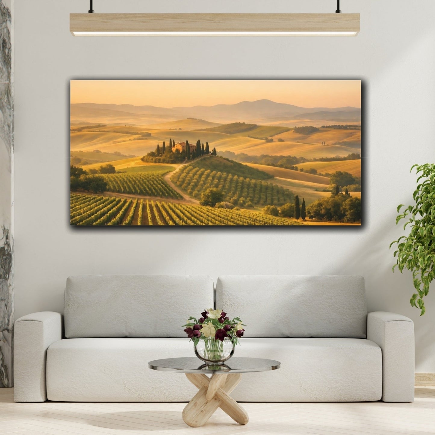 Nature Tuscan Vineyard Golden Landscape - Canvas Wall Art Print - YesArtYes
