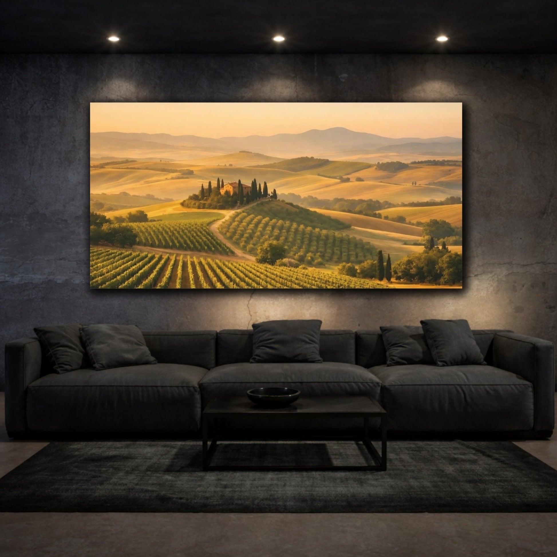 Nature Tuscan Vineyard Golden Landscape - Canvas Wall Art Print - YesArtYes