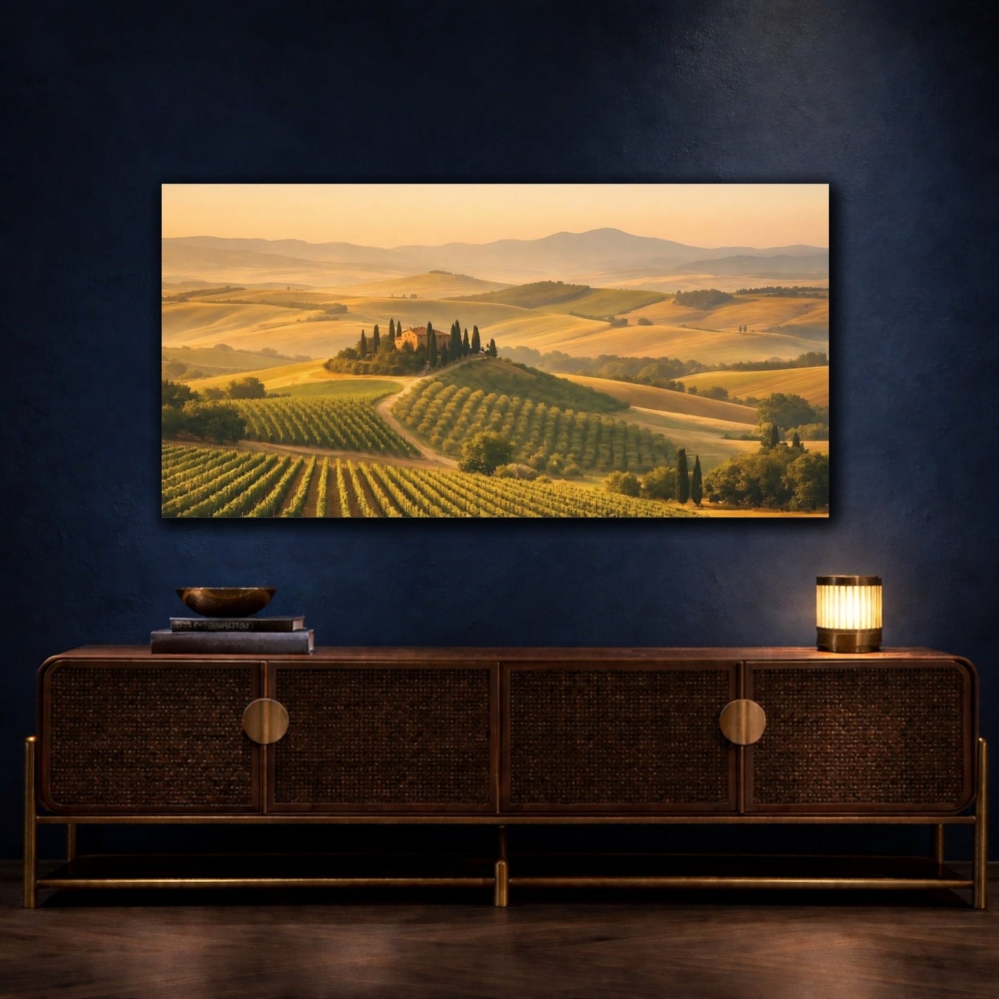Nature Tuscan Vineyard Golden Landscape - Canvas Wall Art Print - YesArtYes