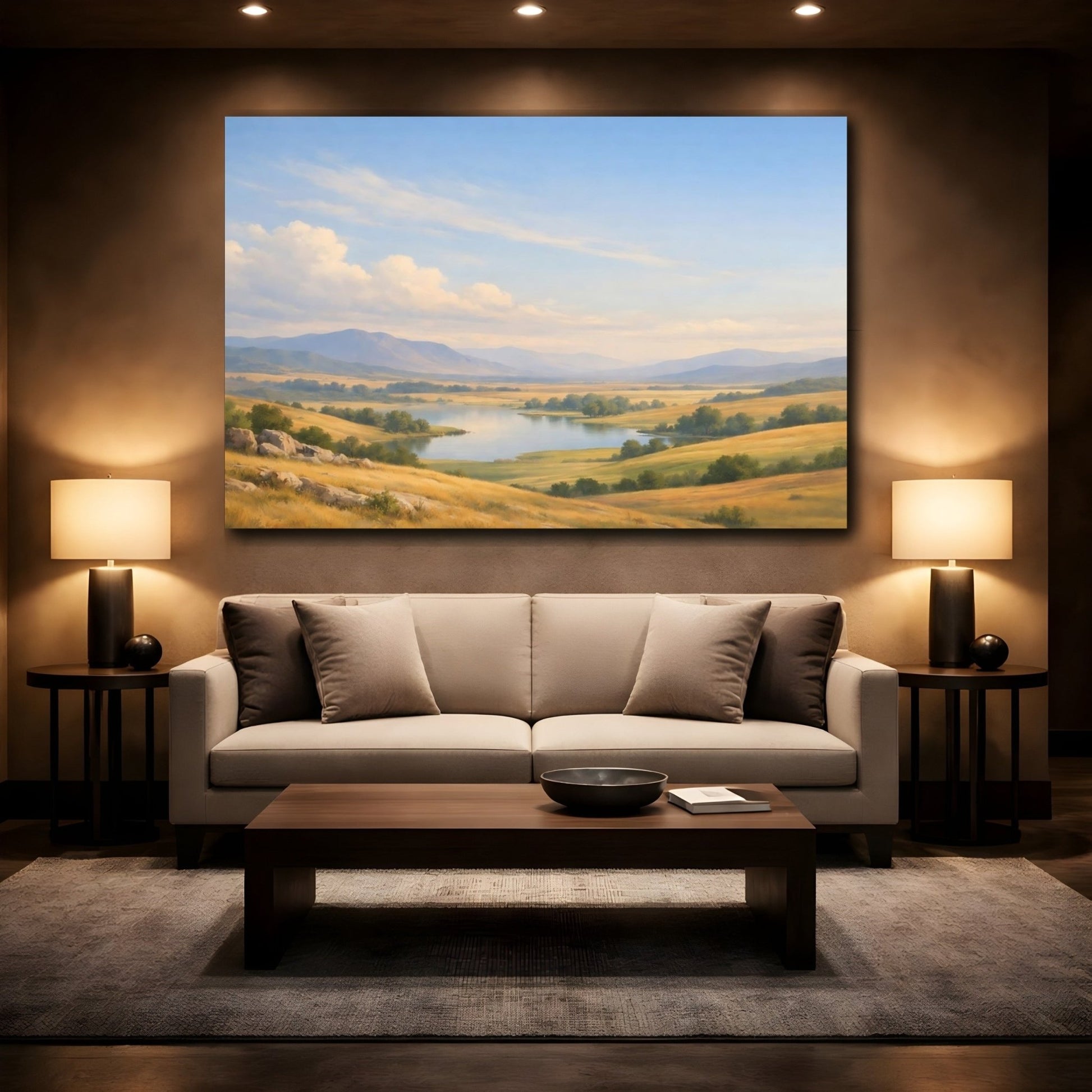 Nature Valley Lake Golden Landscape - Canvas Wall Art Print - YesArtYes