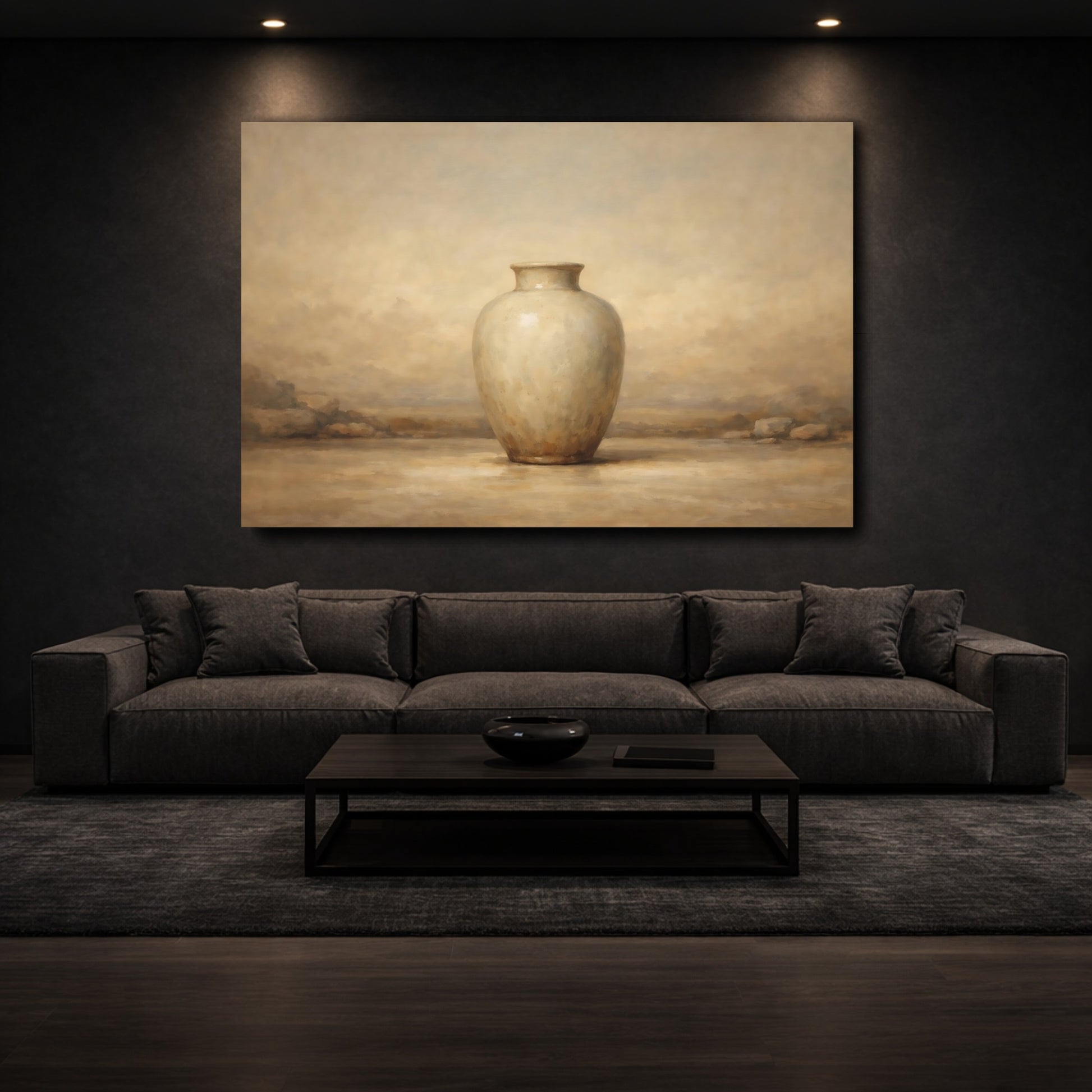 Mockup 2. Nature Vase Brown Beige Vase shown as stretched canvas wall art