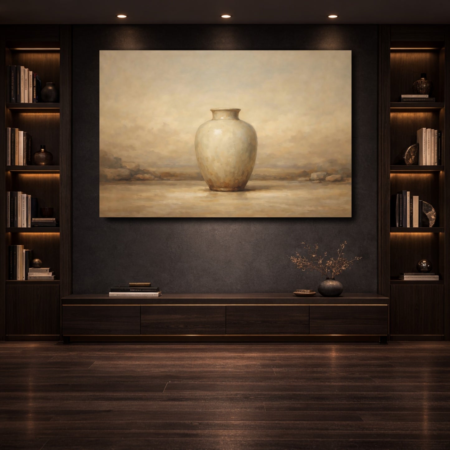 Mockup 3. Nature Vase Brown Beige Vase shown as stretched canvas wall art