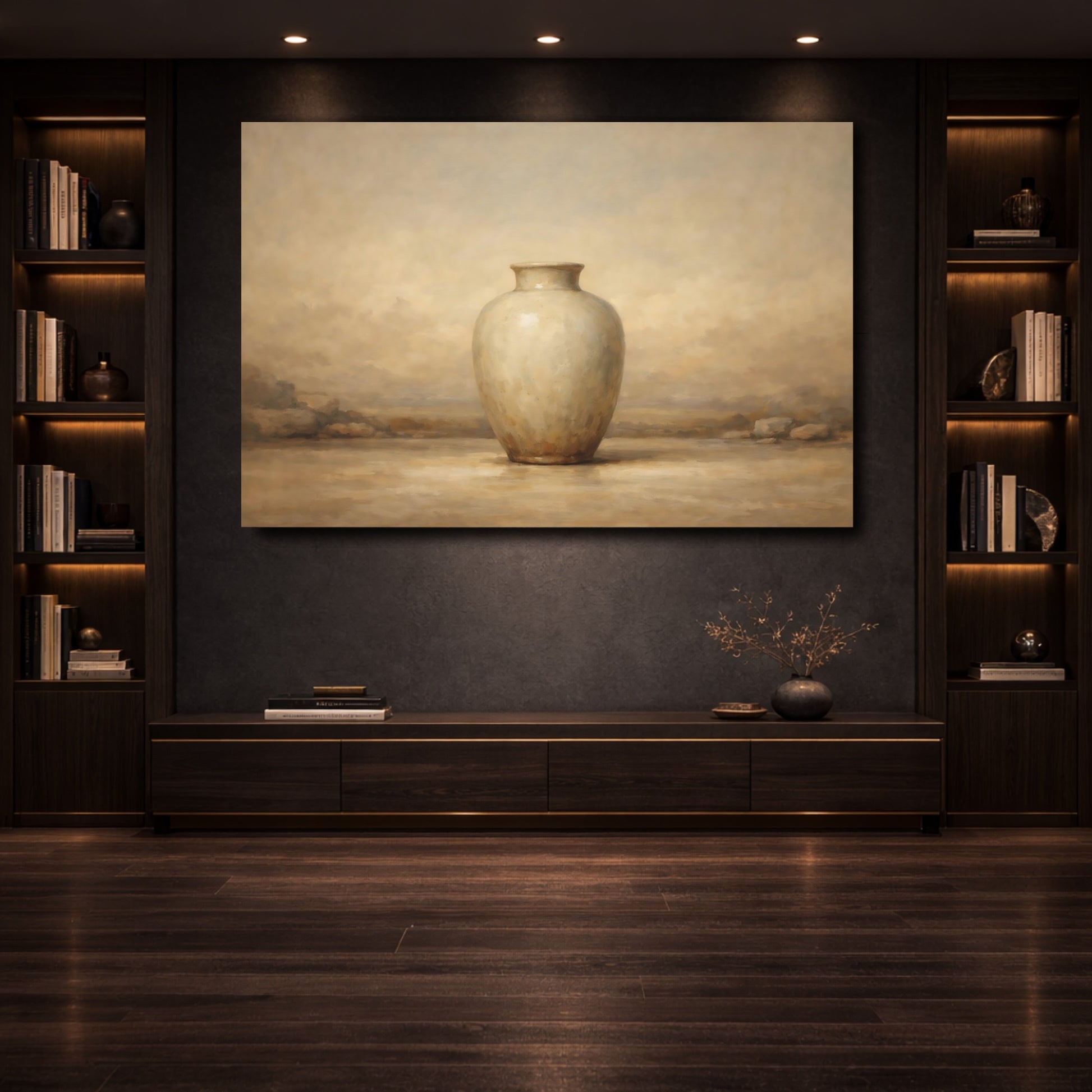 Mockup 3. Nature Vase Brown Beige Vase shown as stretched canvas wall art
