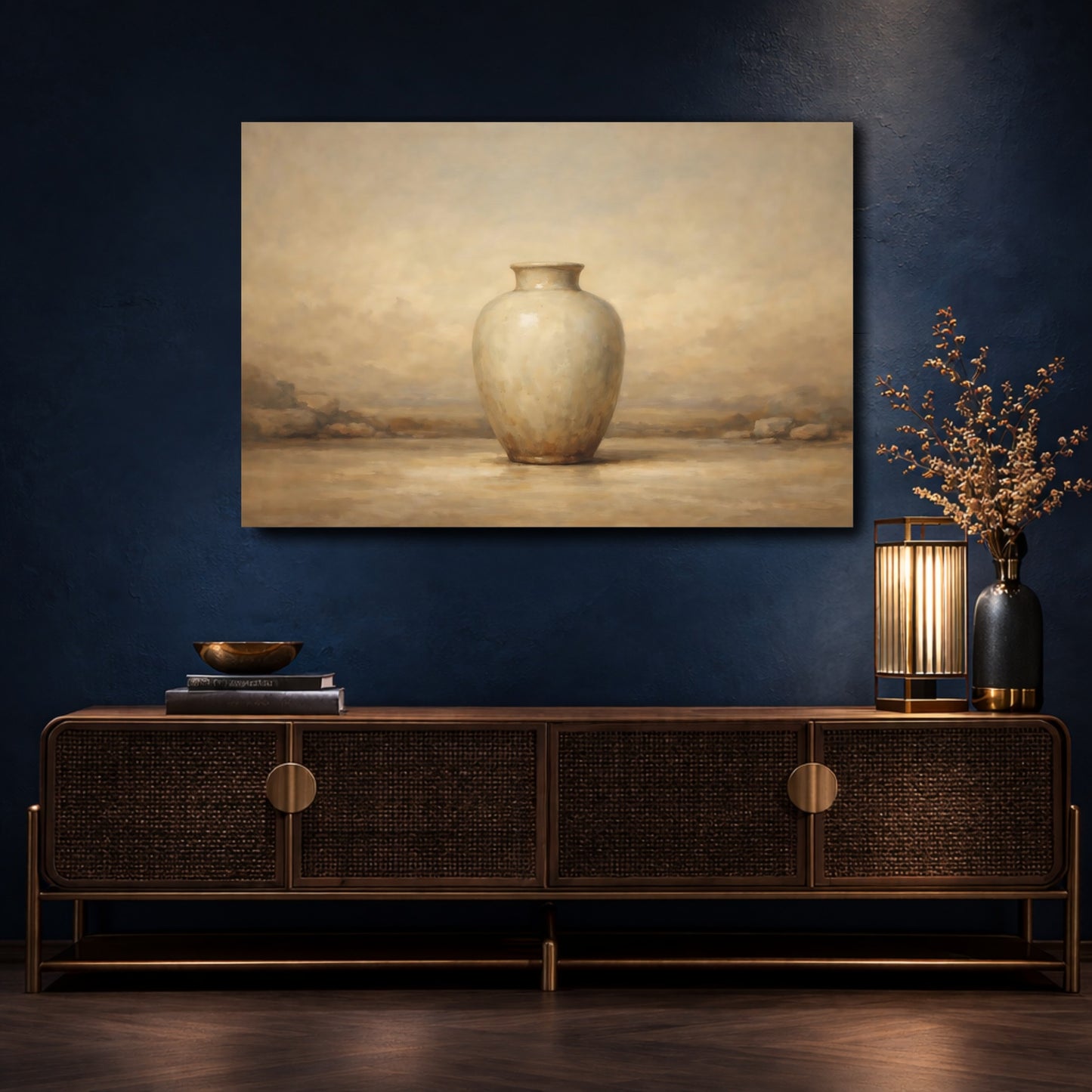 Mockup 4. Nature Vase Brown Beige Vase shown as stretched canvas wall art