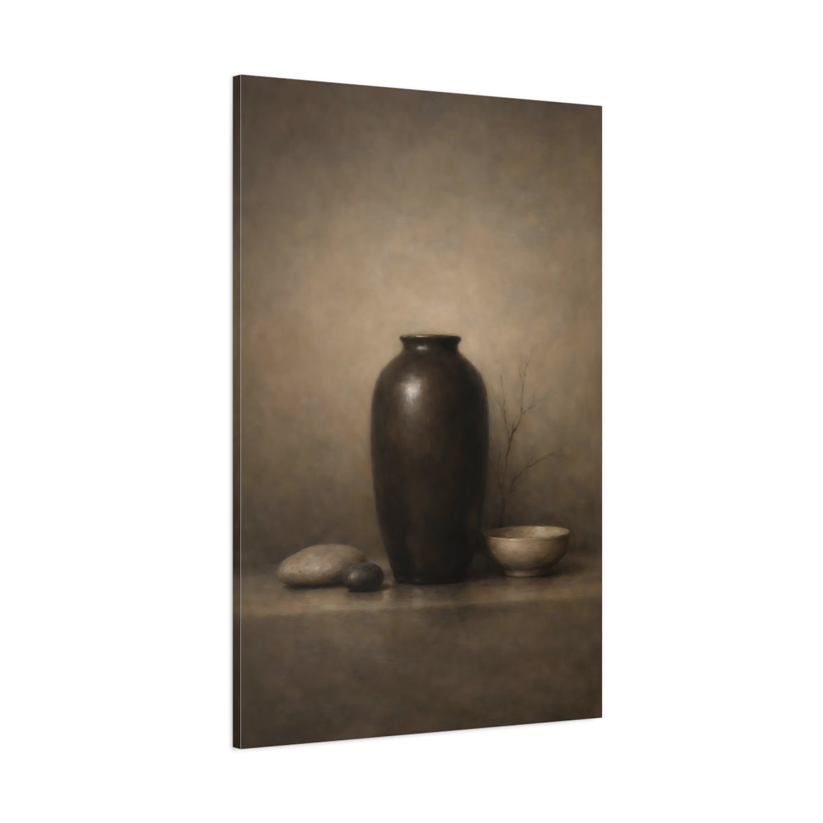 Main Mockup. Nature Vase Brown Still Life shown as stretched canvas wall art
