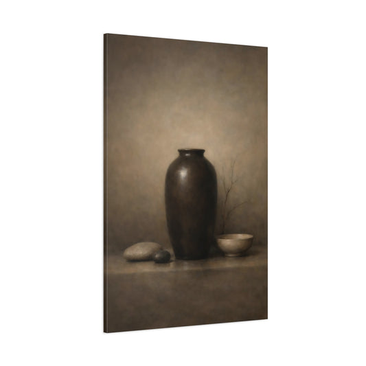 Main Mockup. Nature Vase Brown Still Life shown as stretched canvas wall art