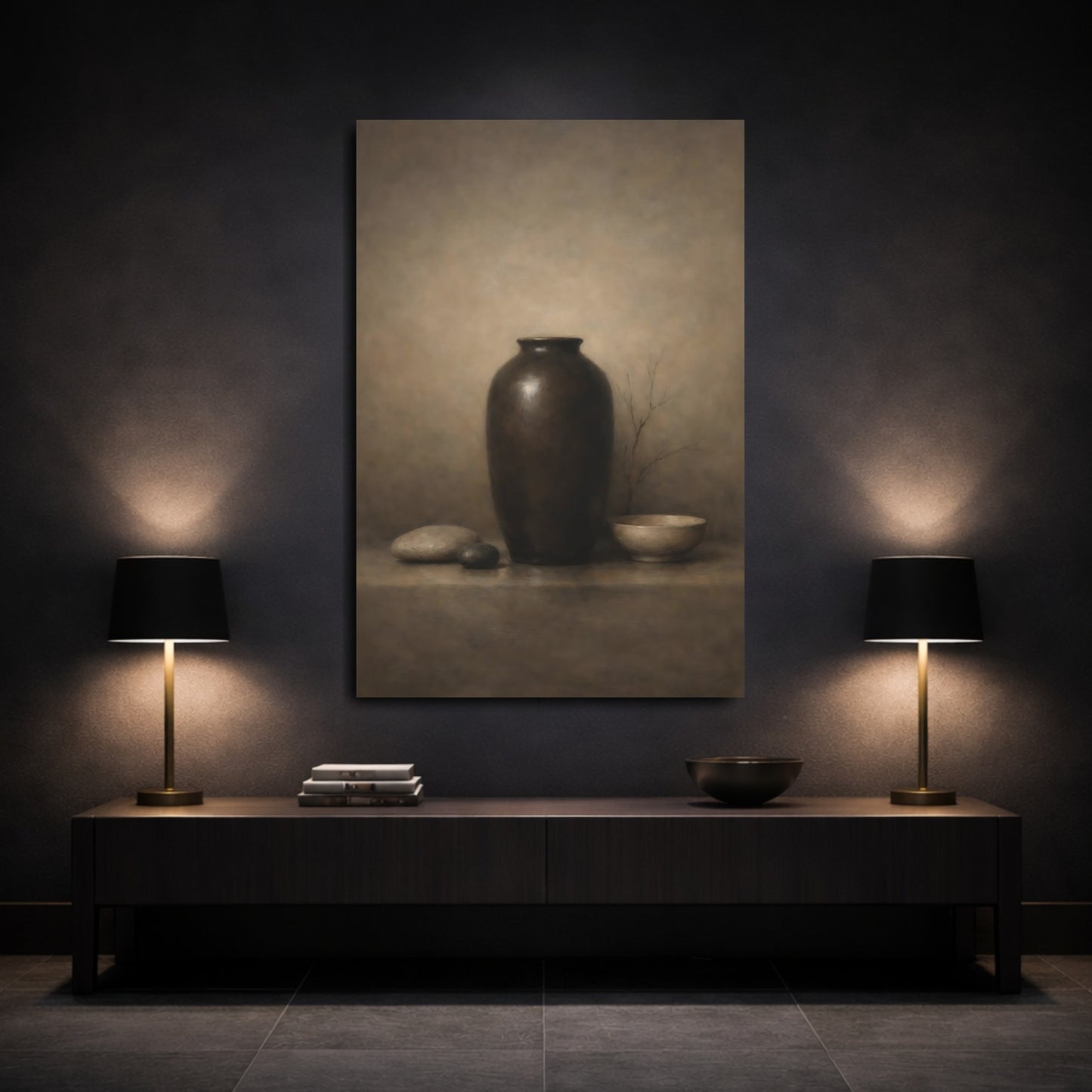 Mockup 2. Nature Vase Brown Still Life shown as stretched canvas wall art