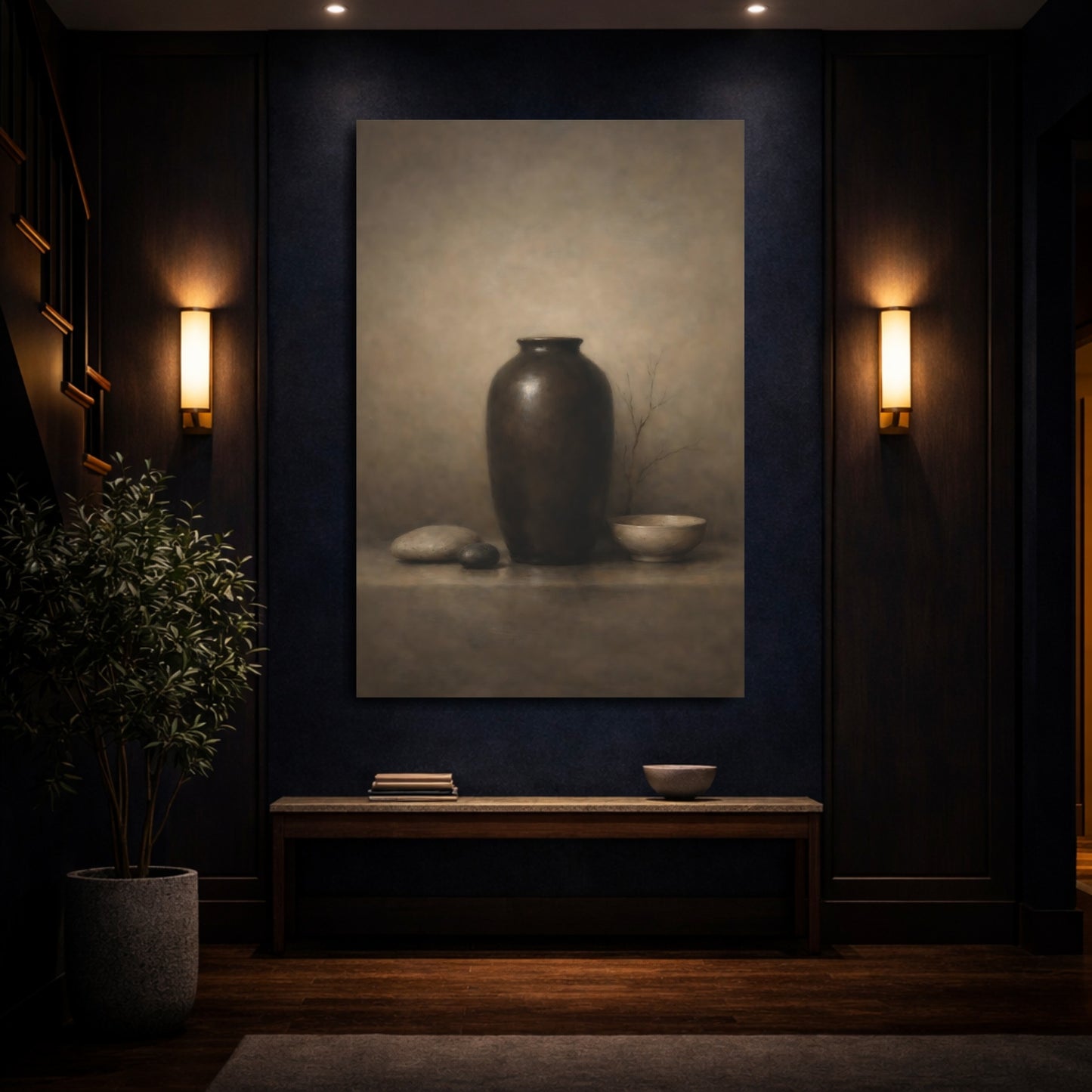Mockup 3. Nature Vase Brown Still Life shown as stretched canvas wall art
