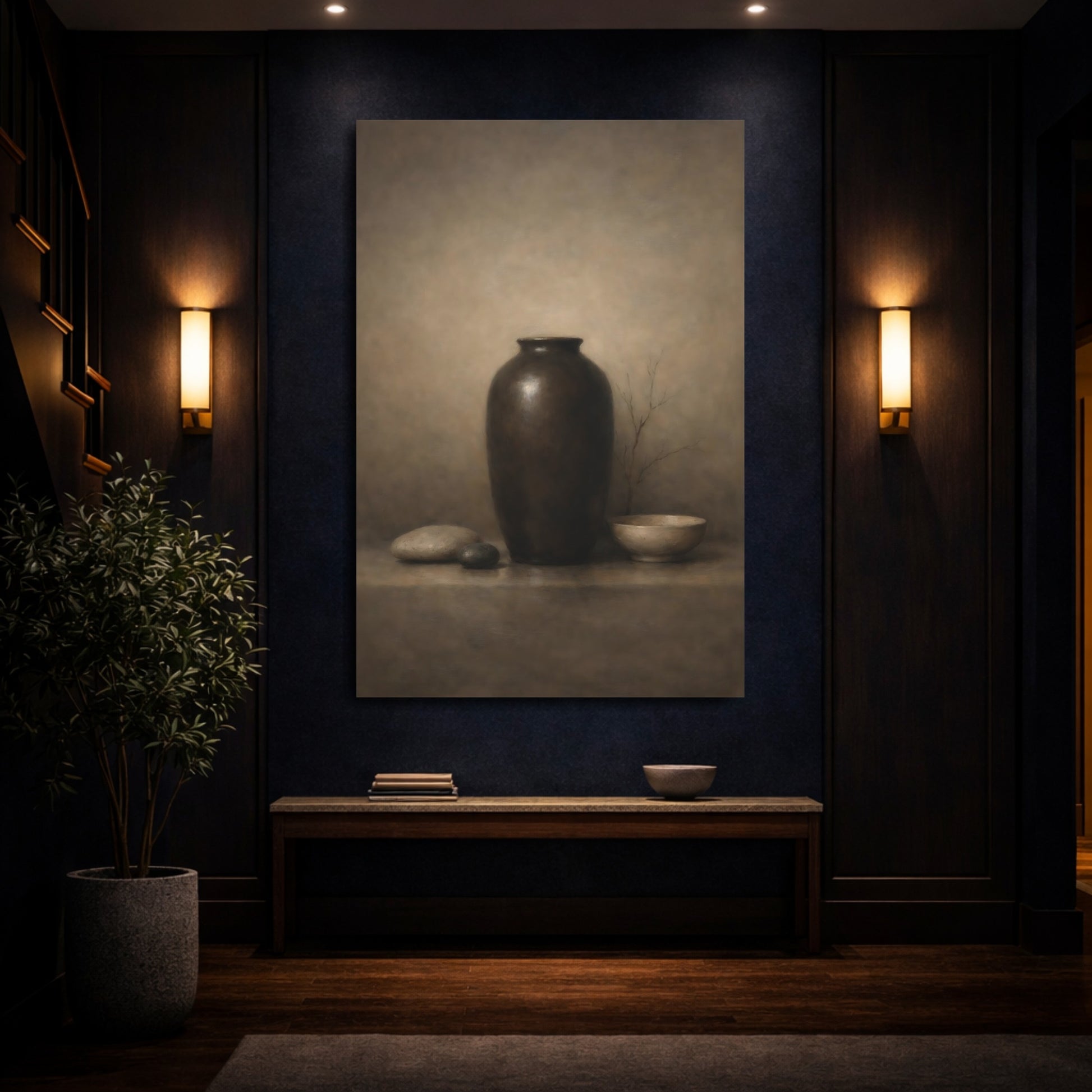 Mockup 3. Nature Vase Brown Still Life shown as stretched canvas wall art