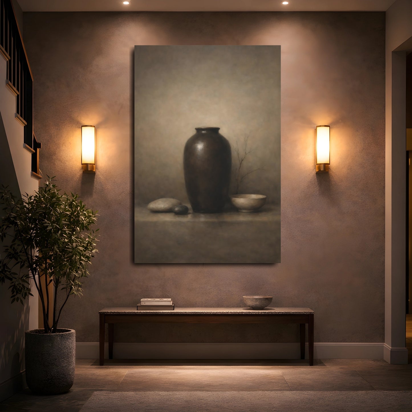 Mockup 4. Nature Vase Brown Still Life shown as stretched canvas wall art