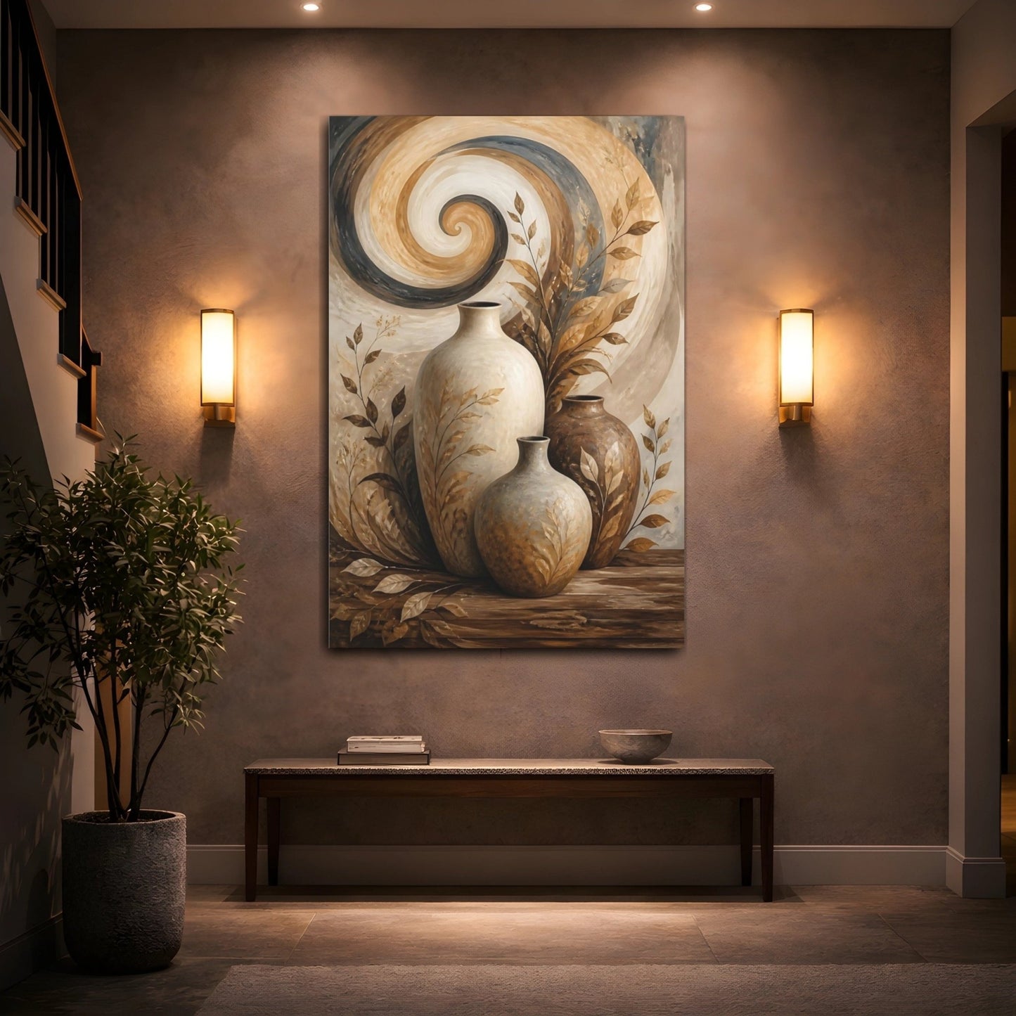 Nature Vases Brown And Beige Canvas Print – Living Room, Above Couch, Monochrome - YesArtYes
