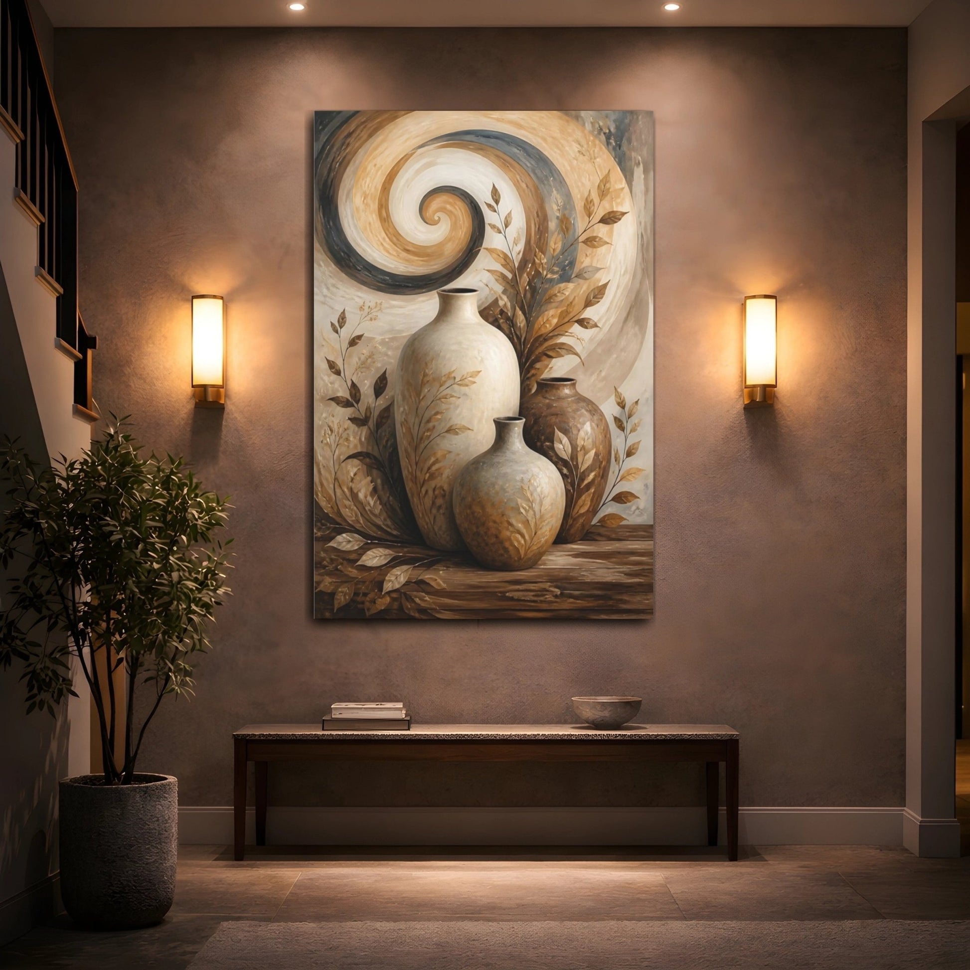 Nature Vases Brown And Beige Canvas Print – Living Room, Above Couch, Monochrome - YesArtYes