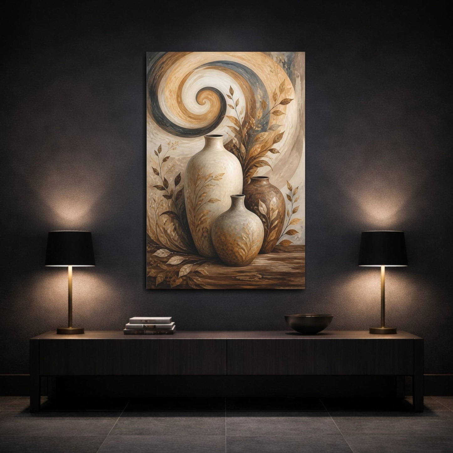 Nature Vases Brown And Beige Canvas Print – Living Room, Above Couch, Monochrome - YesArtYes