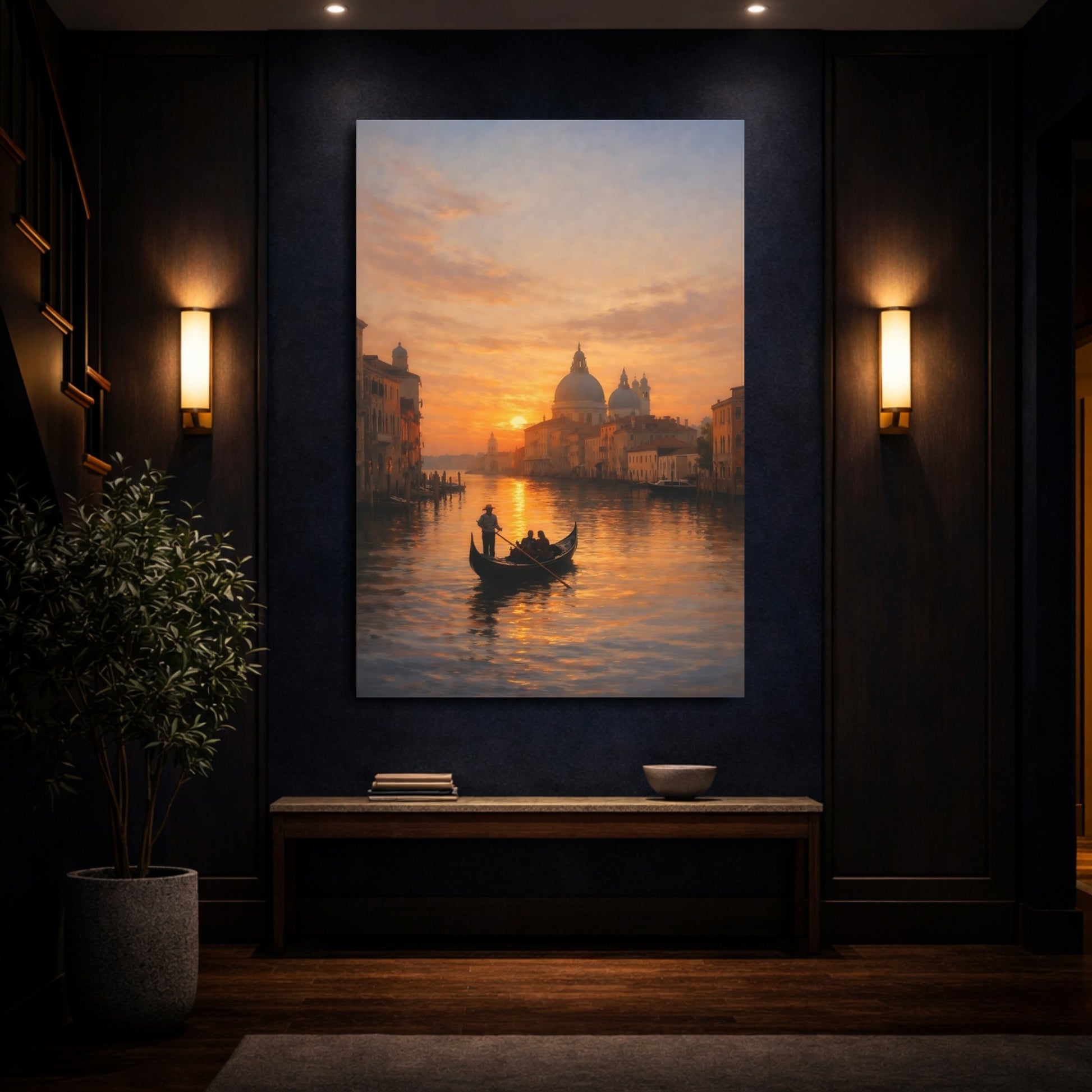 Mockup 3. Nature Venice Sunset Venice Sunset shown as stretched canvas wall art