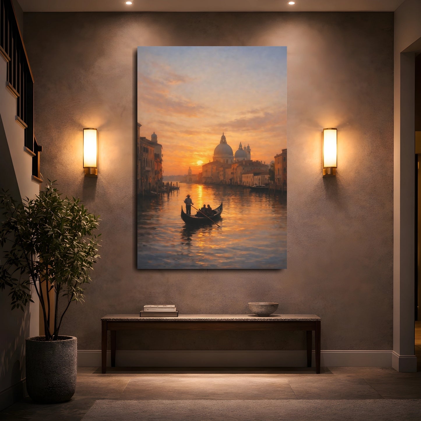 Mockup 4. Nature Venice Sunset Venice Sunset shown as stretched canvas wall art