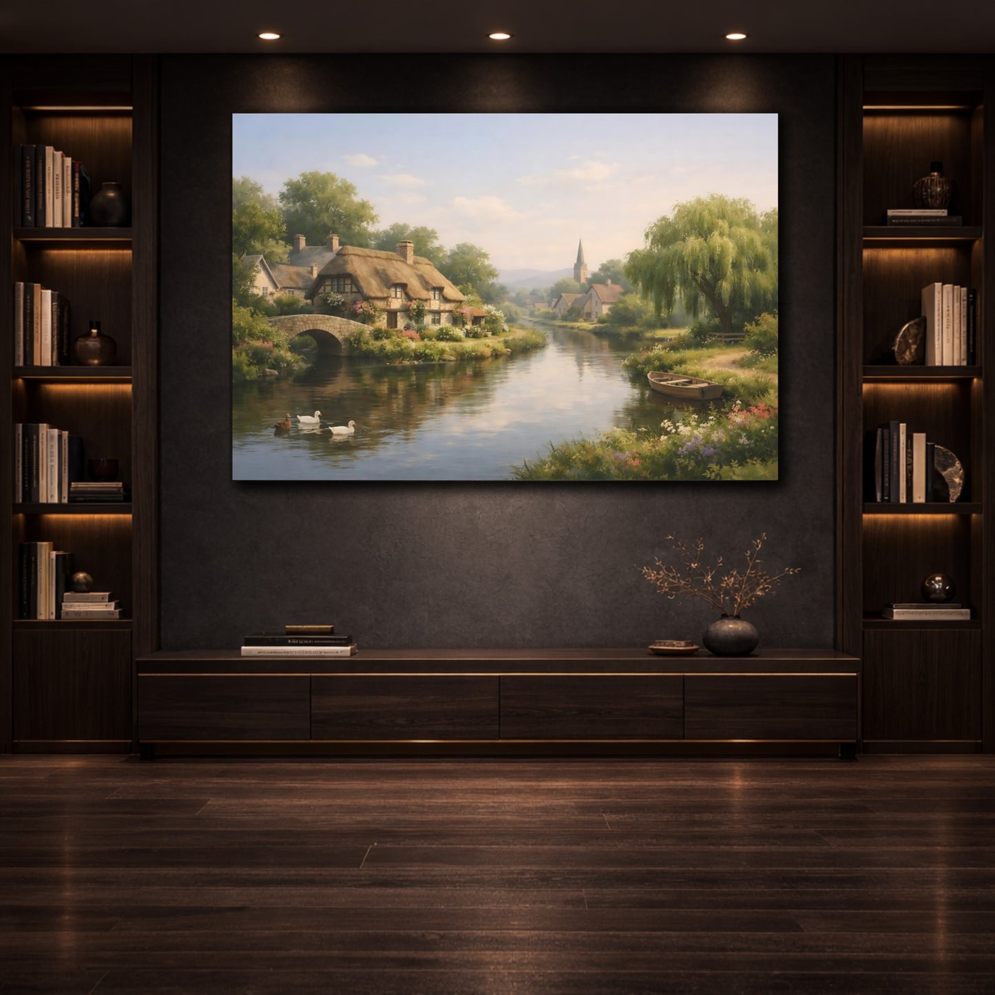 Mockup 2. Nature Village Canal shown as stretched canvas wall art