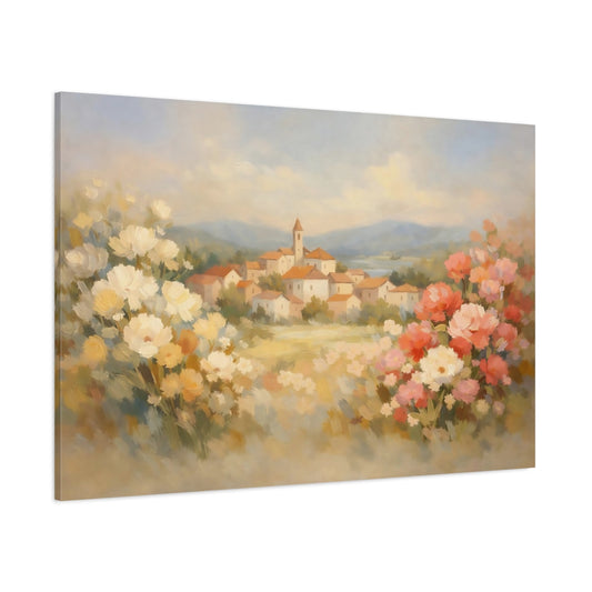 Main Mockup. Nature Village Landscape Italian Village Landscape shown as stretched canvas wall art