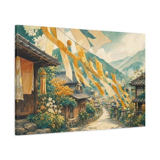 Nature Village Street Festival Banners Canvas Print – living room, Statement Wall - YesArtYes